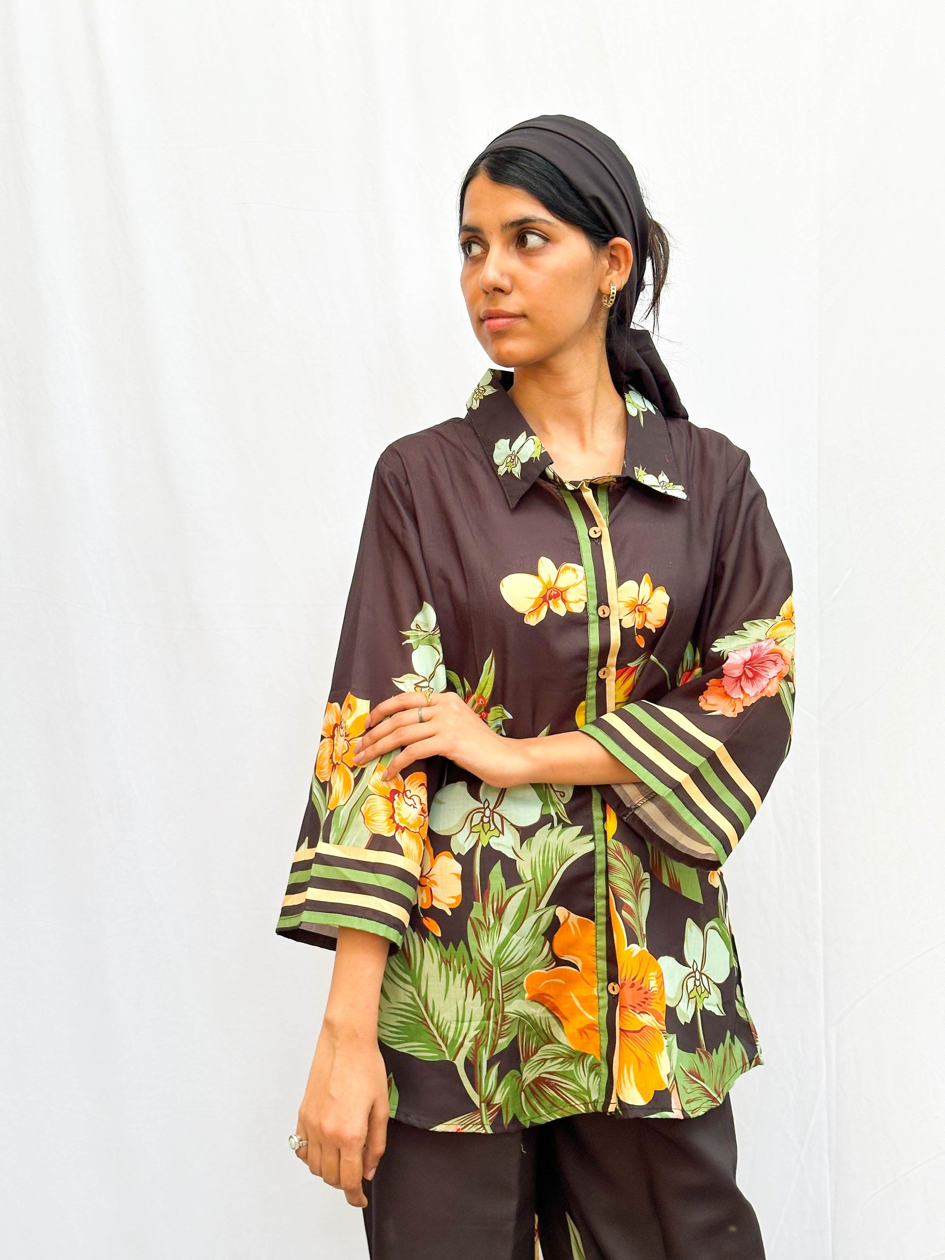 BLACK TROPICAL PRINT COTTON CO-ORD SET BESU INDIA