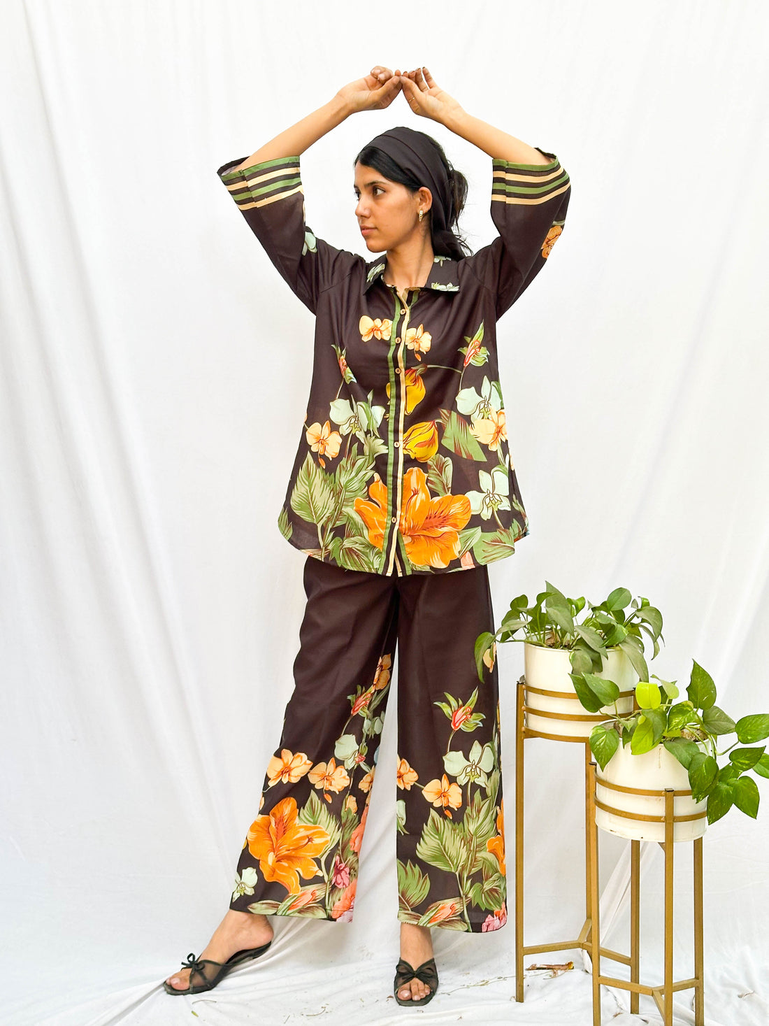 BLACK TROPICAL PRINT COTTON CO-ORD SET BESU INDIA