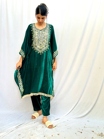 GREEN VELVET KAFTAN SET BESU INDIA
