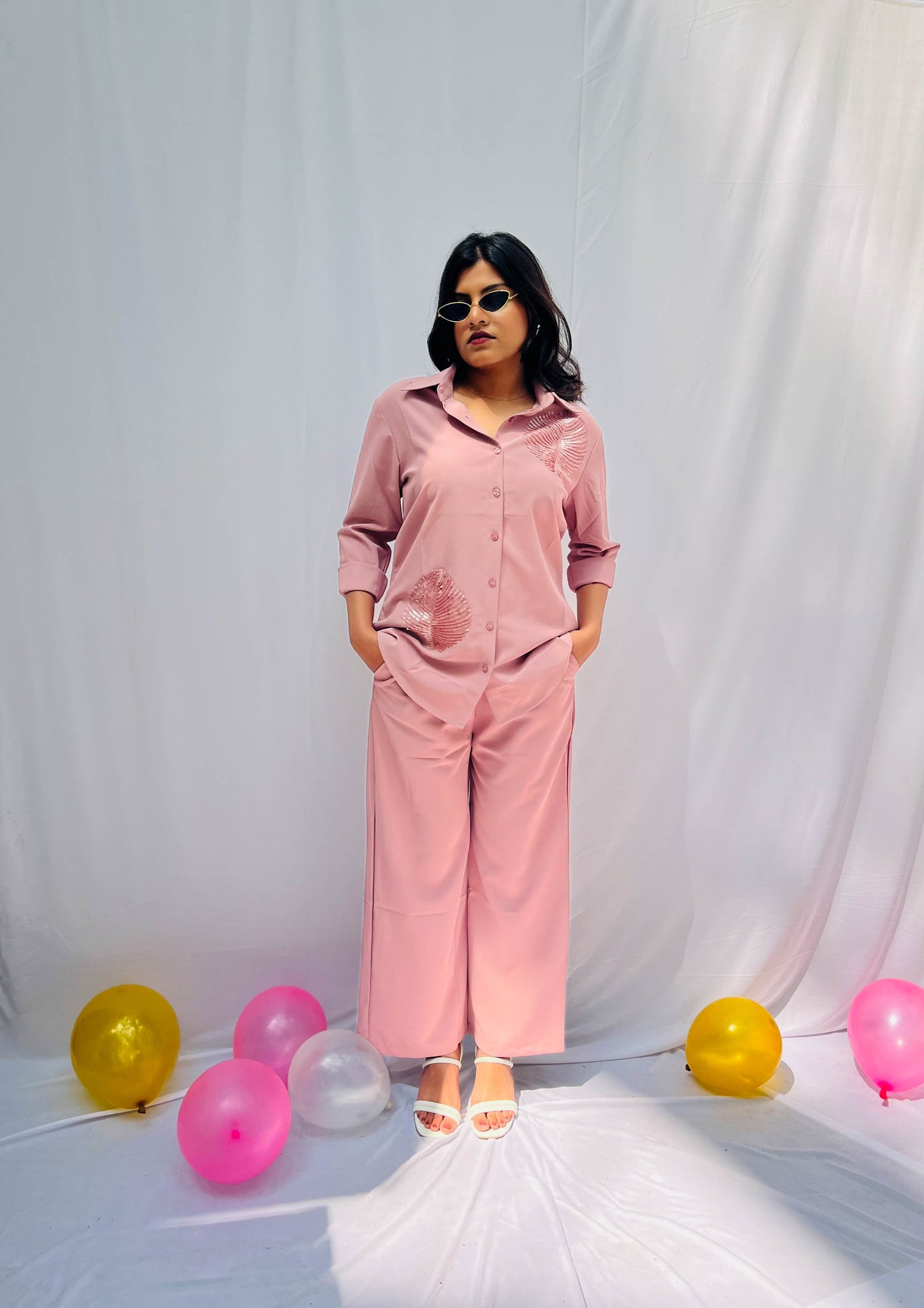 LIGHT PEACH CREPE SEQUINS EMBROIDERED CO-ORDS BESU INDIA
