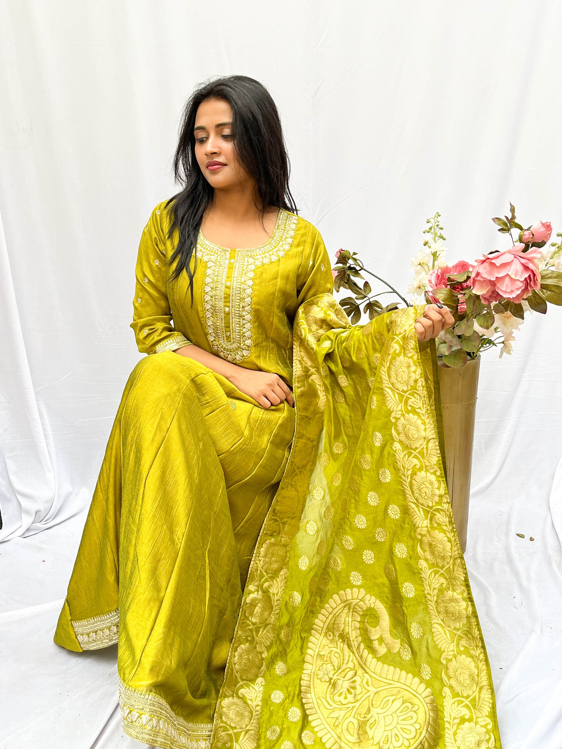 BROCADE EMBROIDERED DRESS AND DUPUTTA (no pants) BESU INDIA