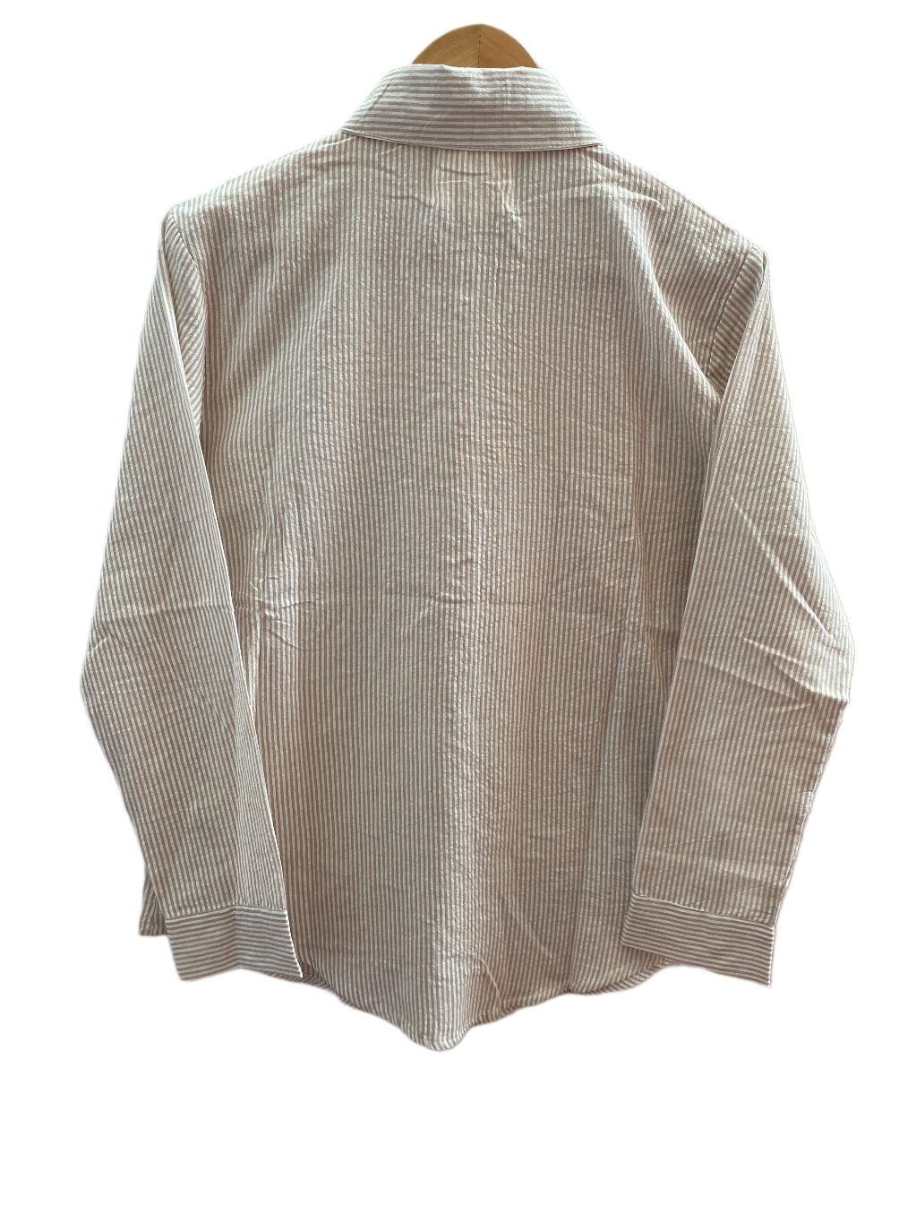 BEIGE STRIPED SHIRT WITH WHITE THREAD EMBROIDERY BESU INDIA