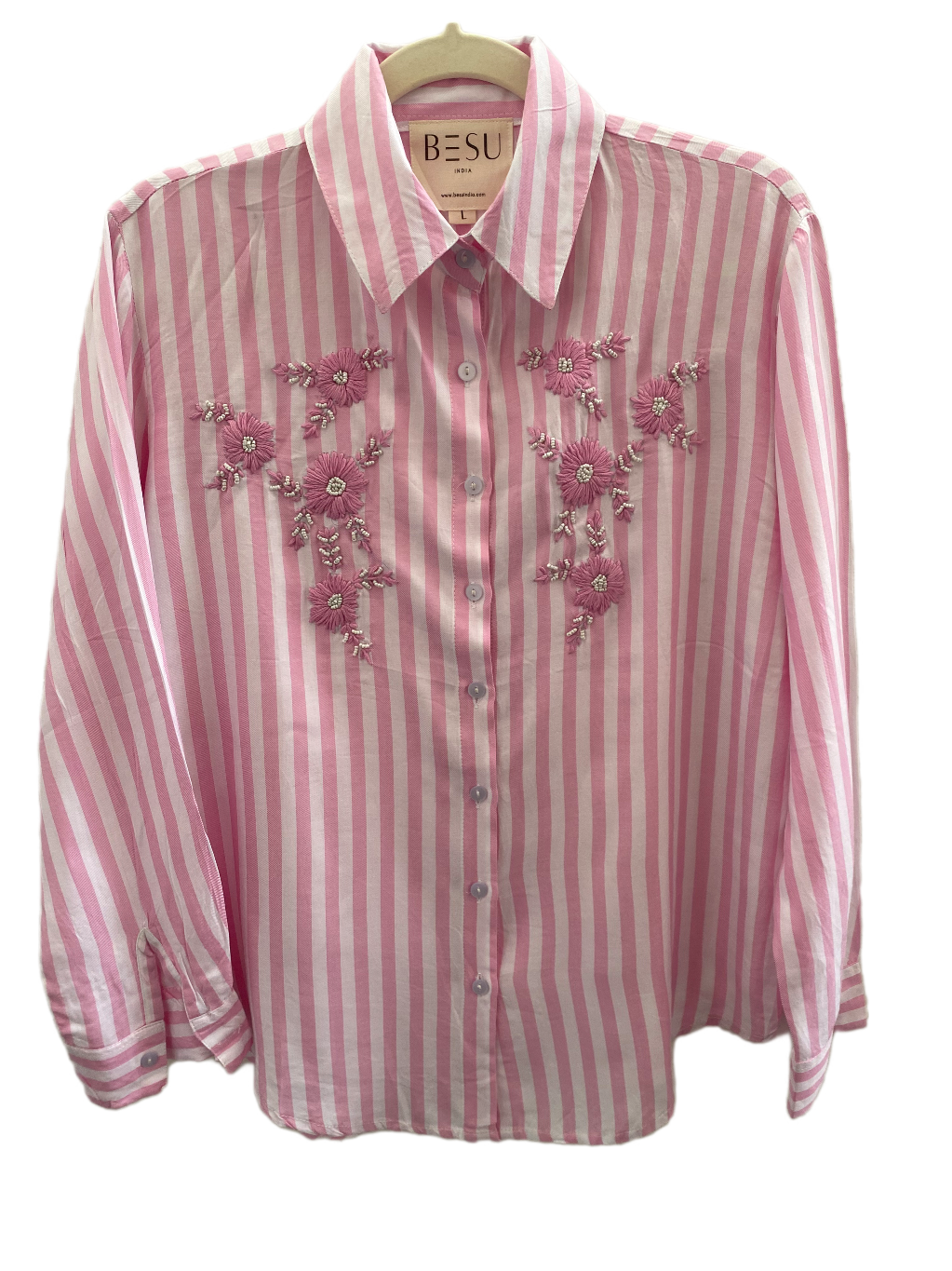 PINK STRIPED SHIRT WITH FLORAL EMBROIDERY BESU INDIA