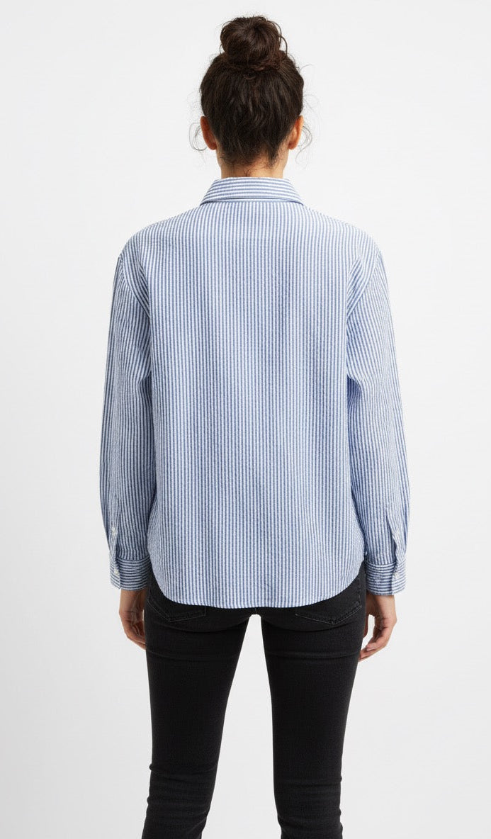 BLUE STRIPED SHIRT WITH HAND EMBELLISHMENTS COTTON SHIRT BESU INDIA