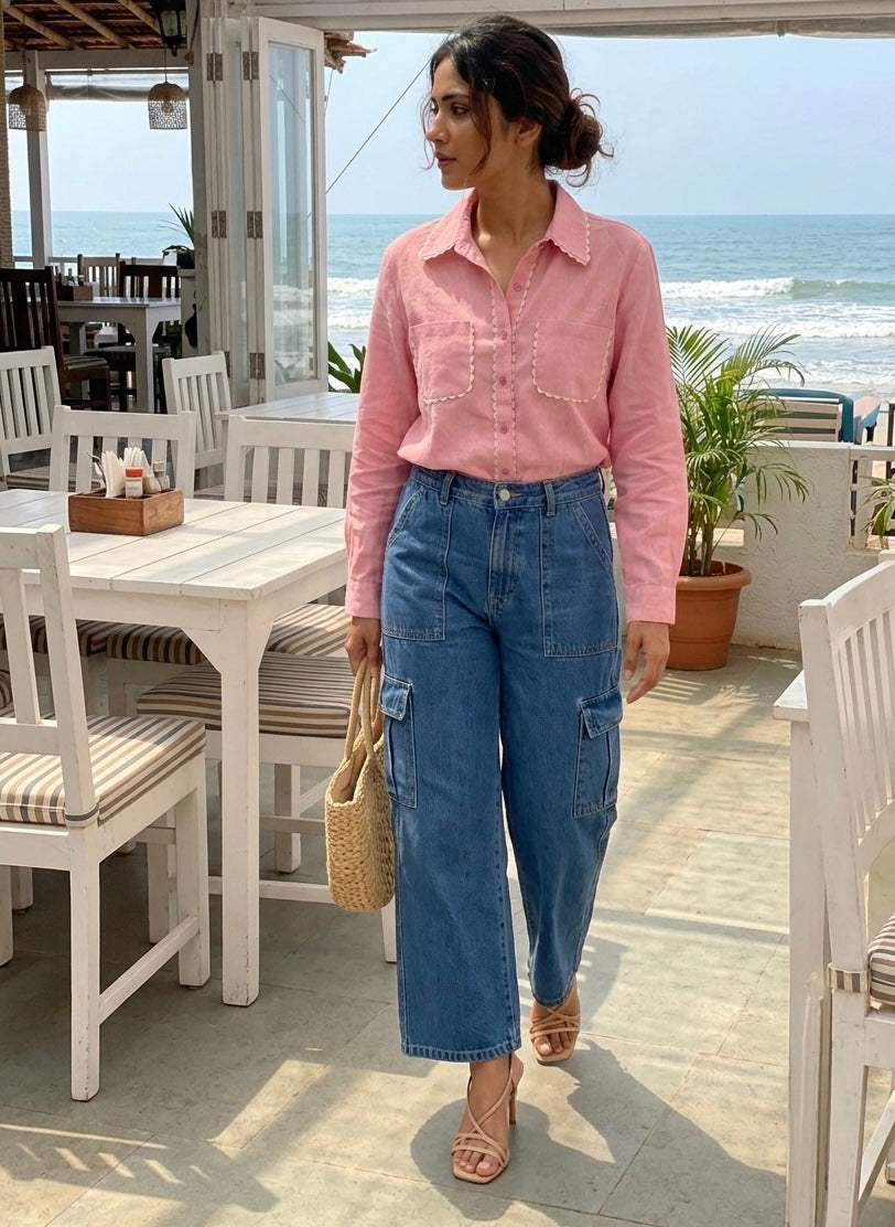 PINK SHIRT WITH SCALLOP DETAILS BESU INDIA