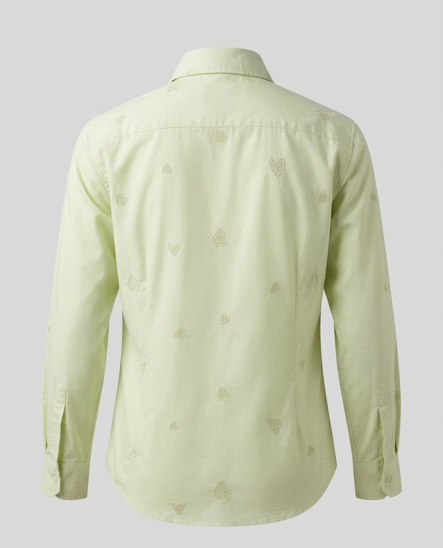 LIME GREEN HEART EMBROIDERED SHIRT BESU INDIA