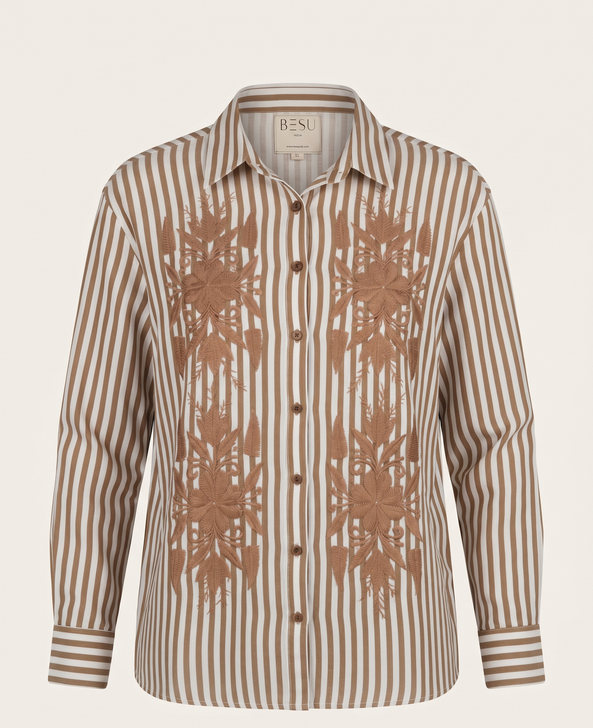 THE BROWN STRIPE SHIRT WITH EMBROIDERY BESU INDIA