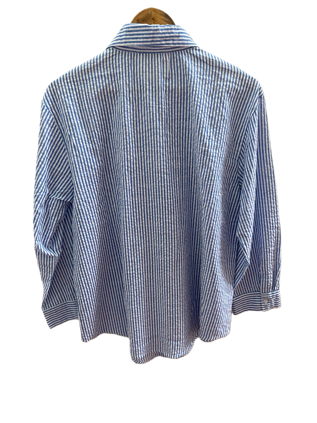 BLUE STRIPED SHIRT WITH HAND EMBELLISHMENTS COTTON SHIRT BESU INDIA