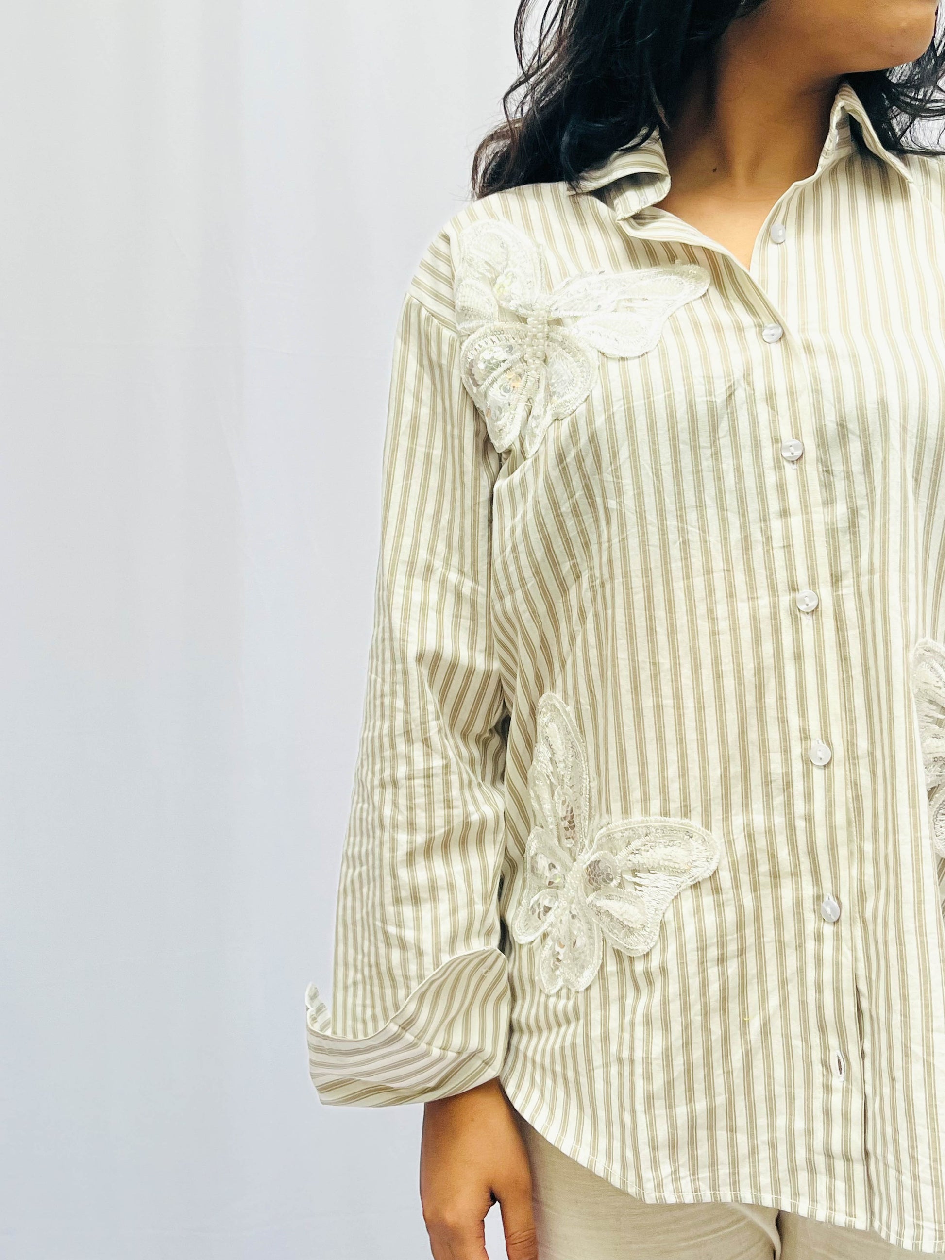 STRIPED SHIRT WITH BUTTERFLY PATCHWORK BESU INDIA