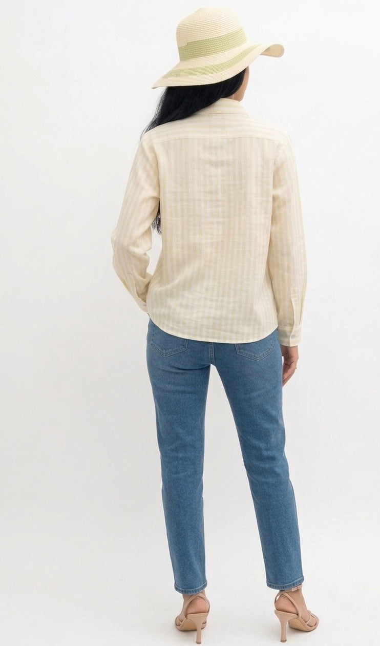 YELLOW STRIPED SHIRT WITH FLORAL EMBROIDERY BESU INDIA