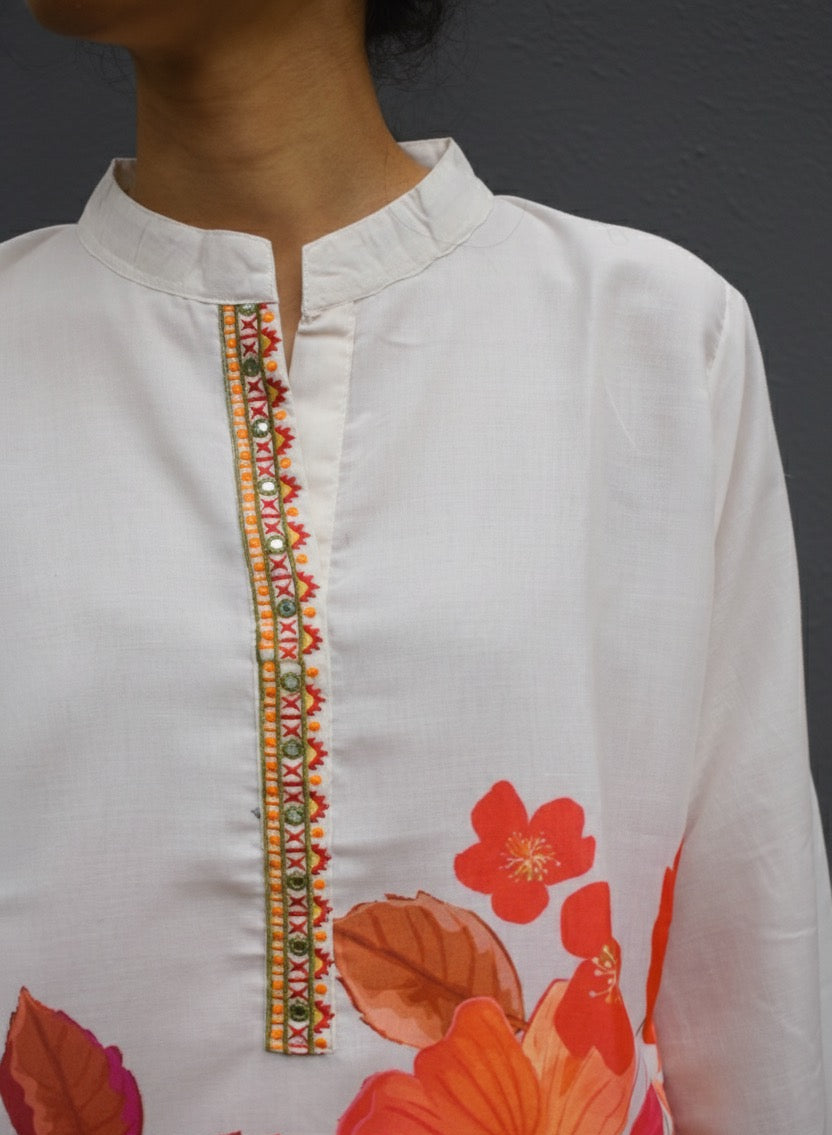 FLORAL PRINT CHINESE COLLAR COTTON KURTA SET BESU INDIA