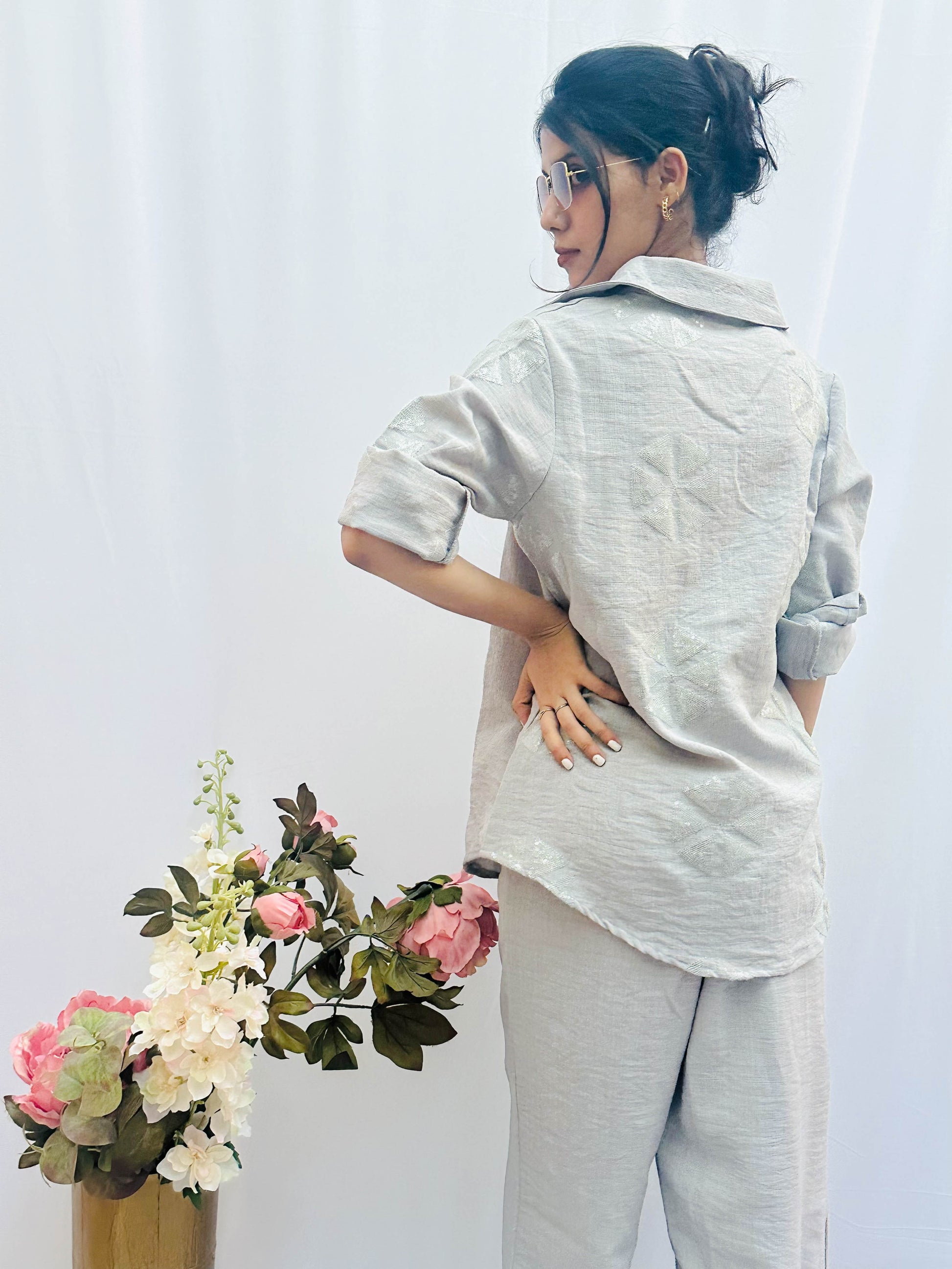 LIGHT GREY SEQUINS LINEN CO-ORD BESU INDIA