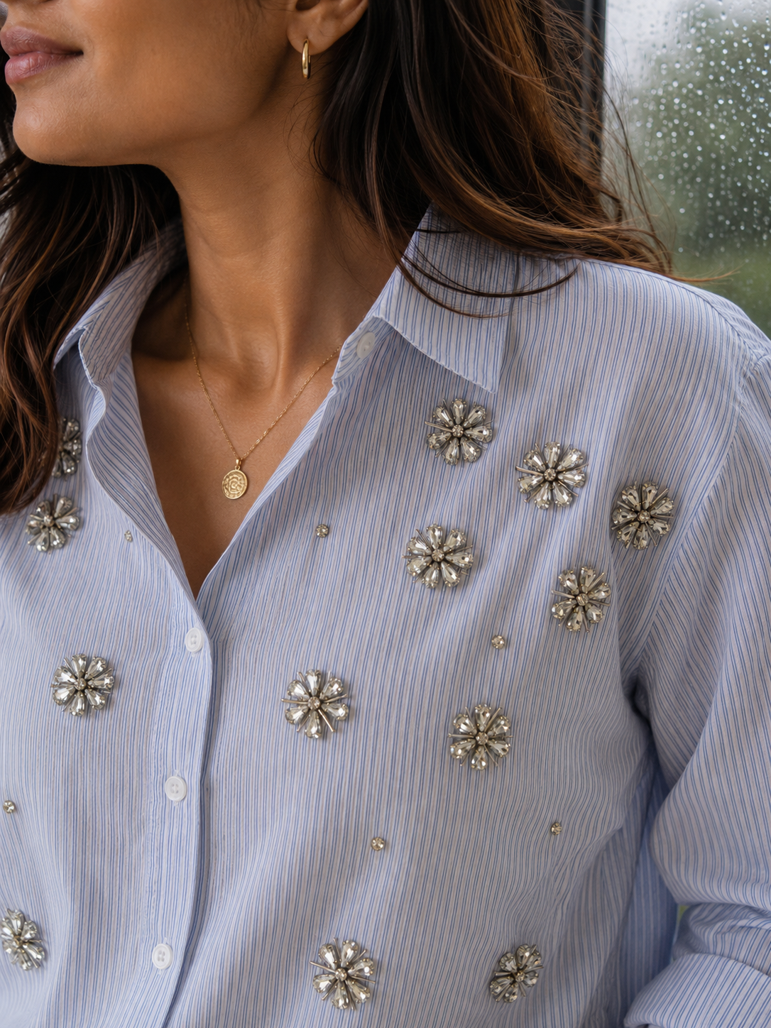 CRYSTAL BLOOM EMBELLISHED STRIPED SHIRT BESU INDIA
