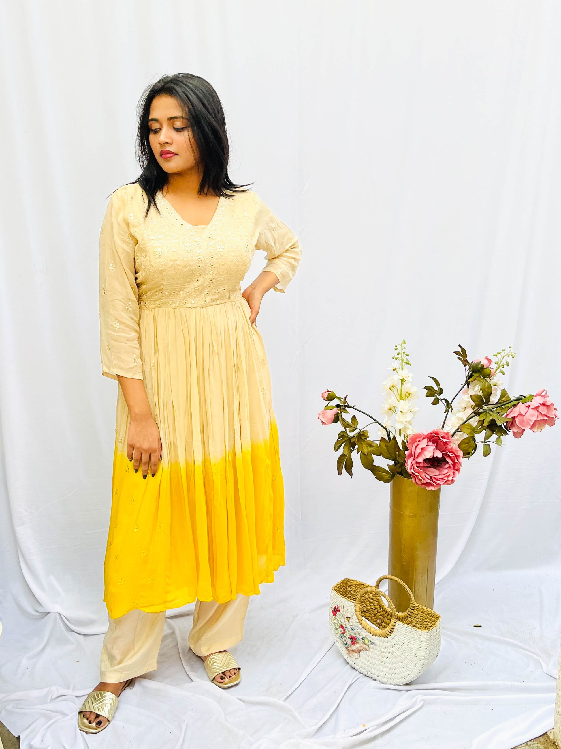 EMBROIDERED OMBRÉ DRESS WITH DUPUTTA (no pants) BESU INDIA