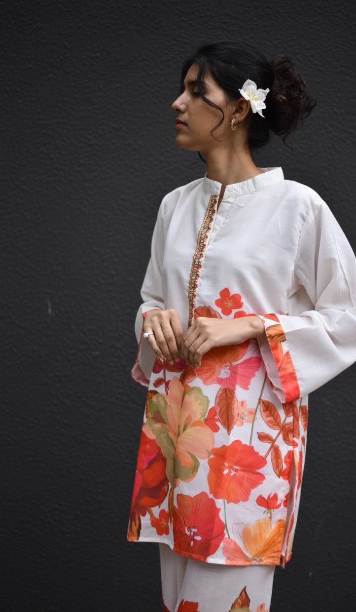 FLORAL PRINT CHINESE COLLAR COTTON KURTA SET BESU INDIA