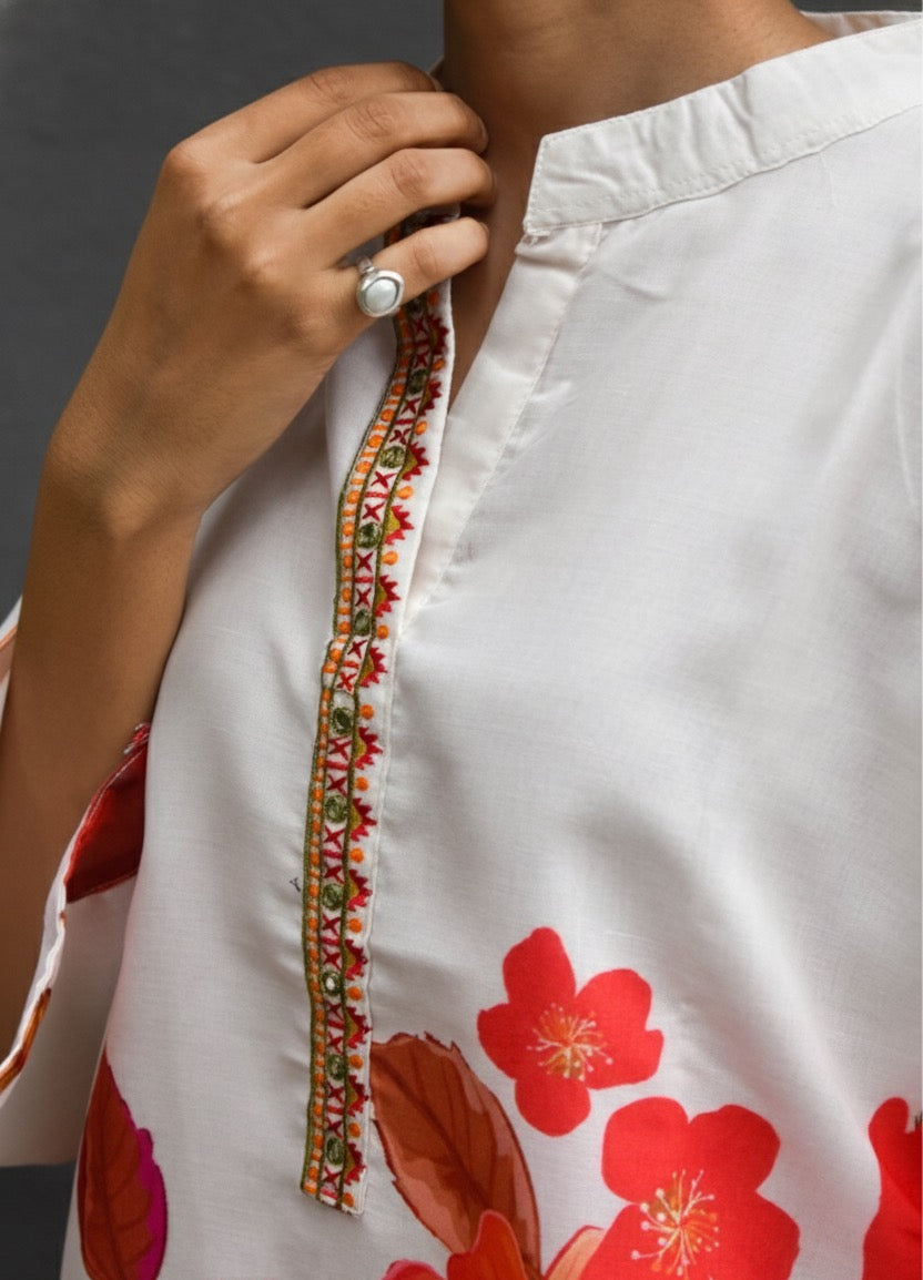 FLORAL PRINT CHINESE COLLAR COTTON KURTA SET BESU INDIA