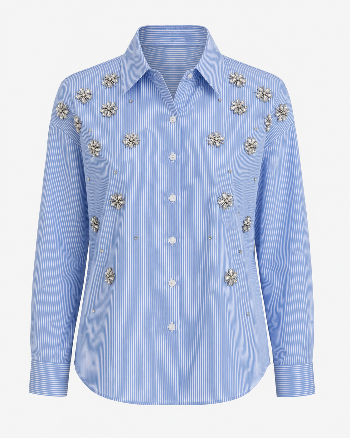 THE BLUE STRIPE SHIRT WITH STONE EMBELLISHMENTS BESU INDIA