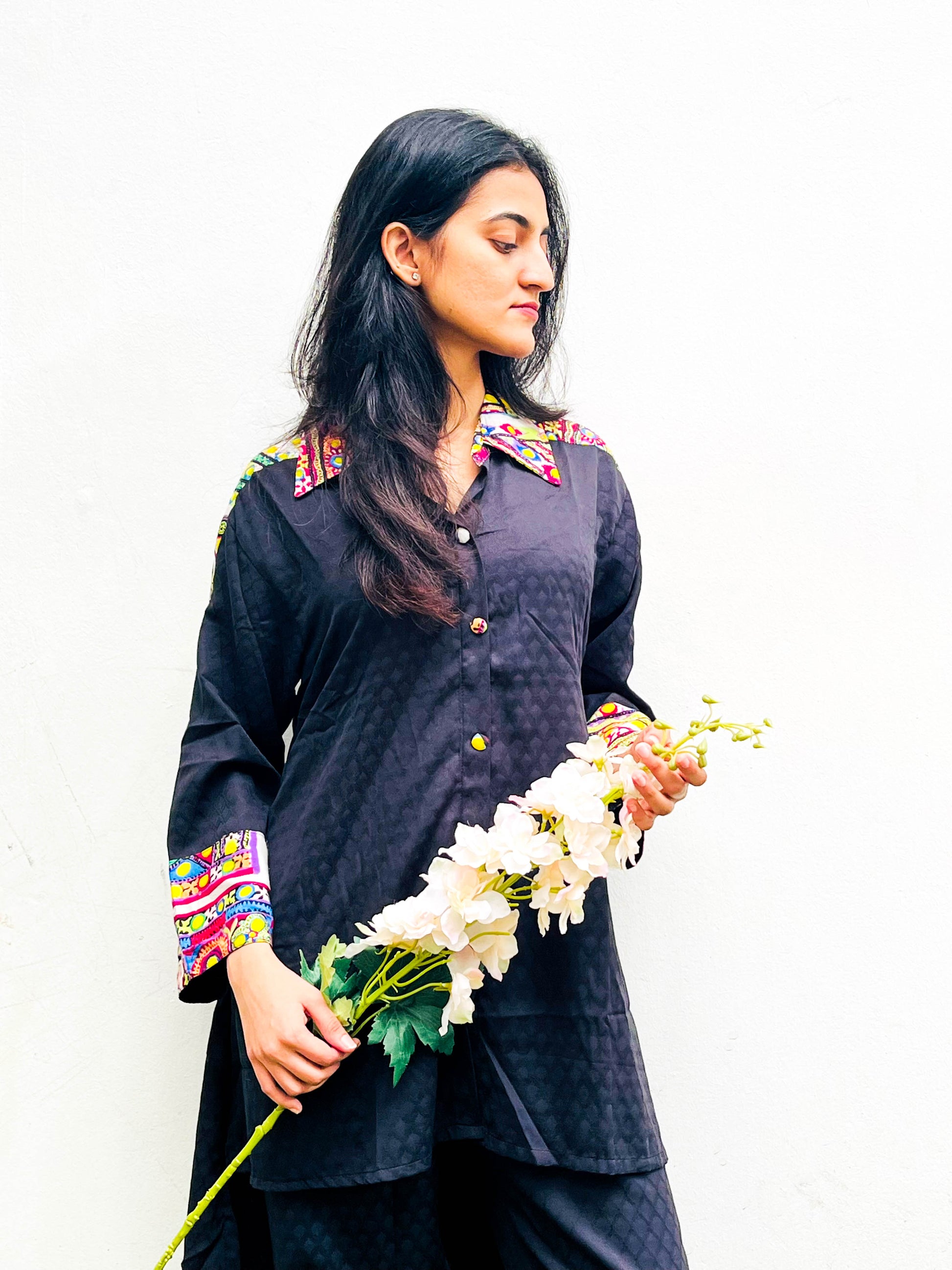 BLACK COTTON PATCH WORK CO-ORD / KURTA SET BESU INDIA