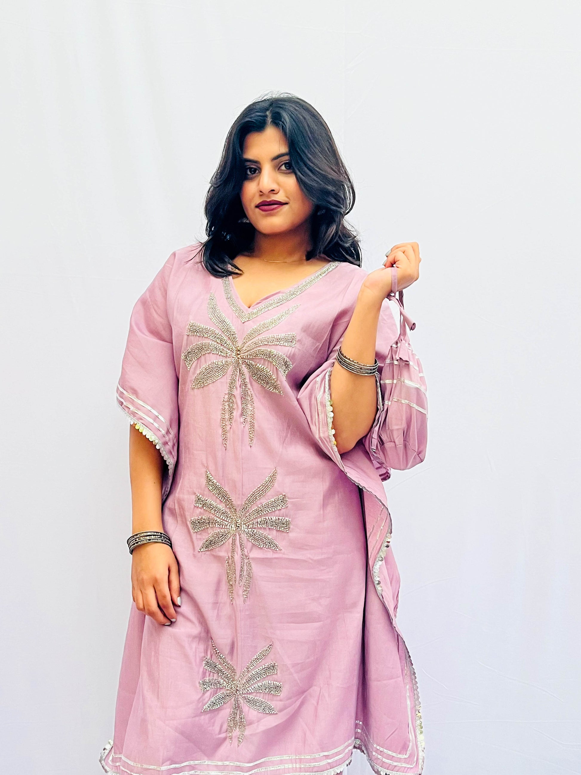 LAVENDER KHAFTAN SET WITH BAG BESU INDIA