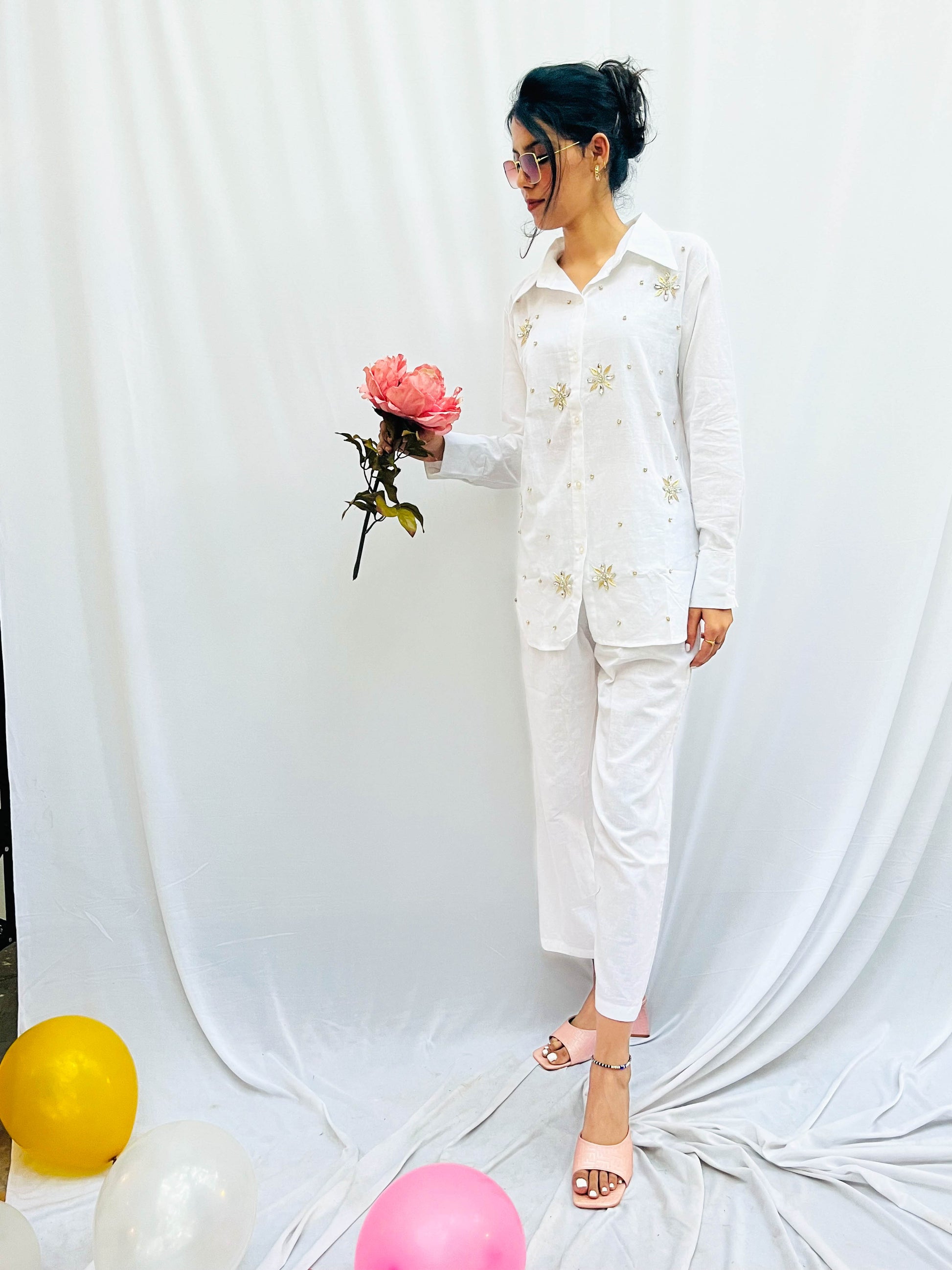 WHITE LINEN EMBELLISHED CLASSIC CO-ORD BESU INDIA