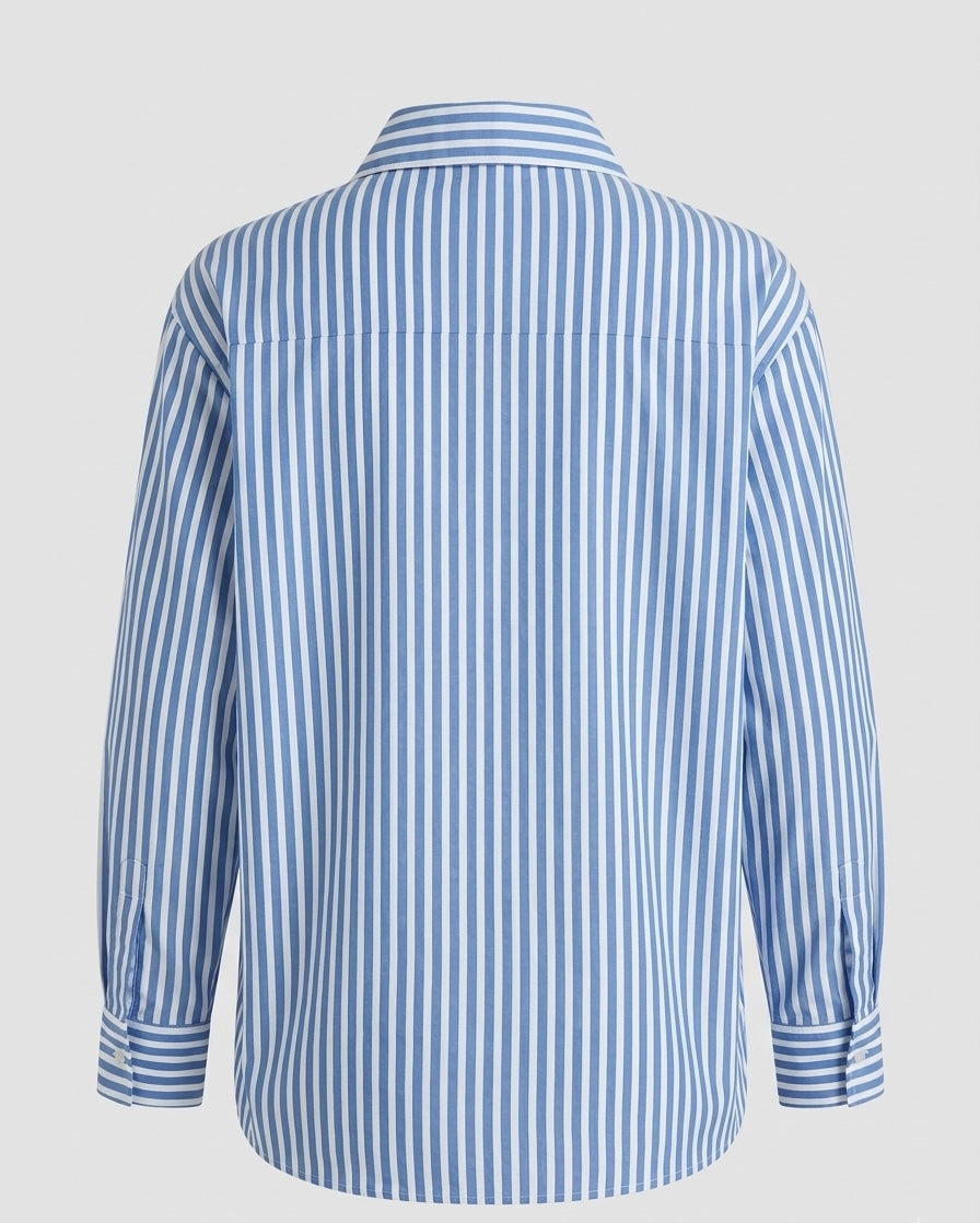 CLASSIC BLUE AND WHITE STRIPE SHIRT WITH WHITE EMBROIDERY BESU INDIA