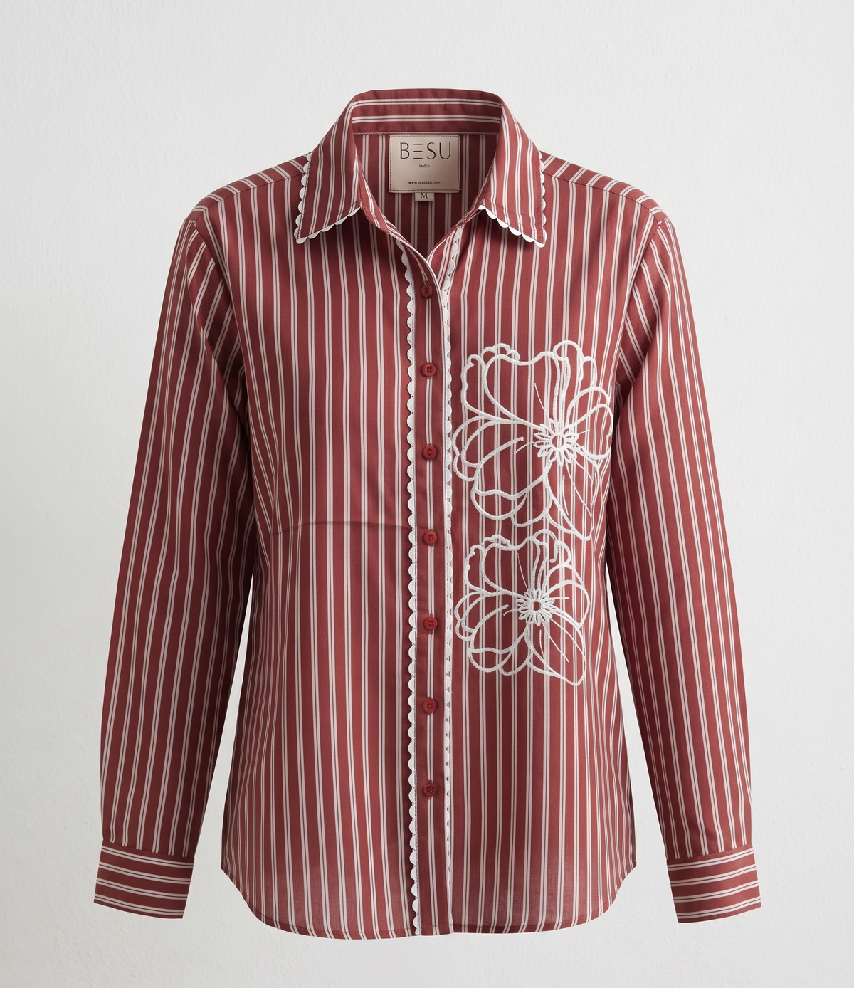 MAROON STRIPED EMBROIDERED SHIRT BESU INDIA