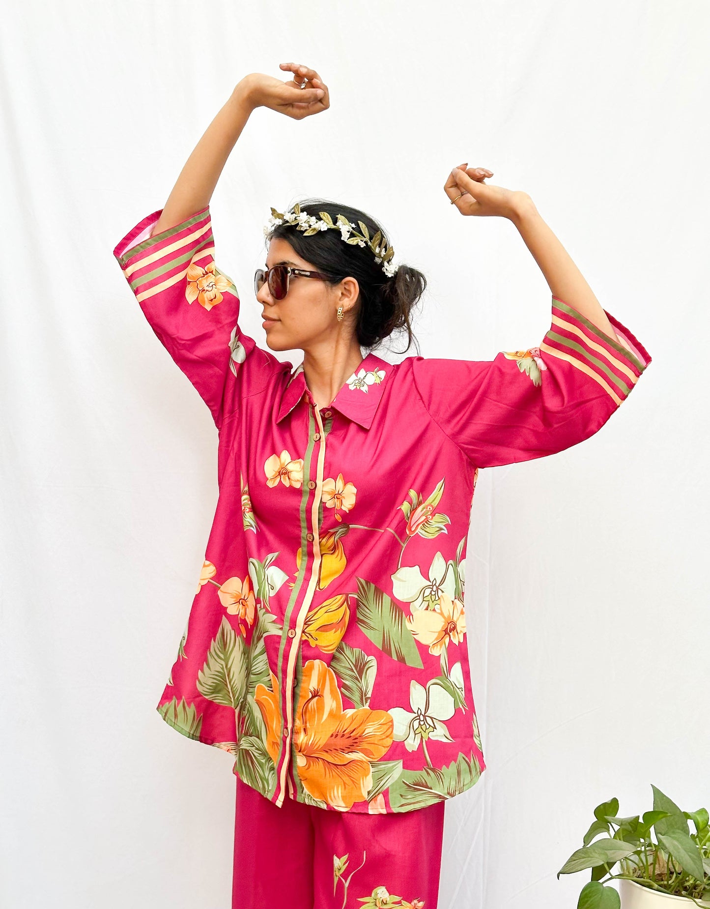 DARK PINK TROPICAL PRINT CO-ORD SET BESU INDIA
