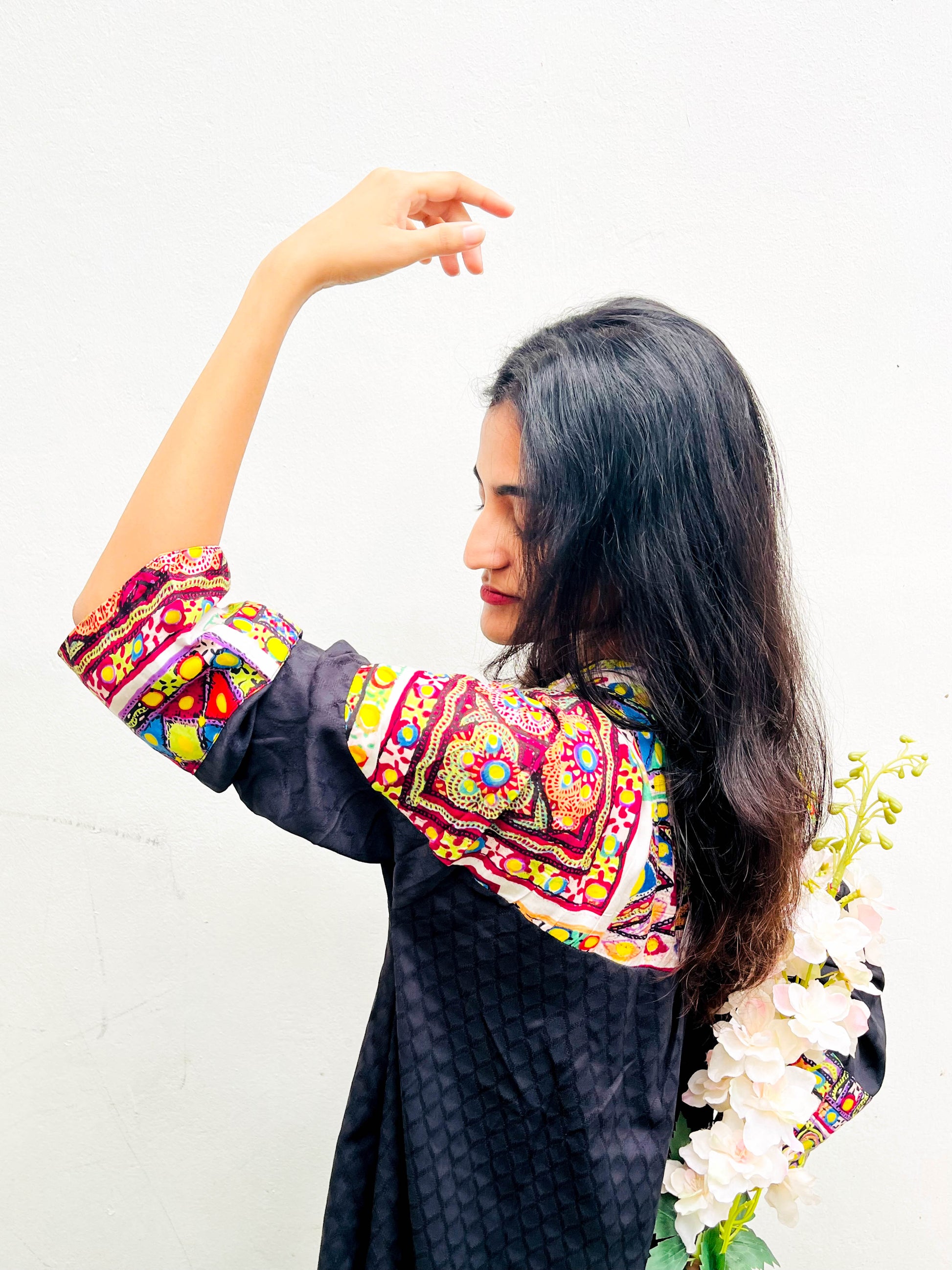 BLACK COTTON PATCH WORK CO-ORD / KURTA SET BESU INDIA