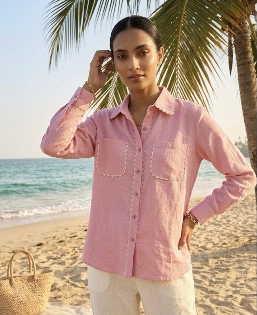 PINK SHIRT WITH SCALLOP DETAILS BESU INDIA