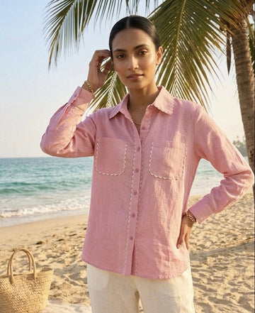 PINK SHIRT WITH SCALLOP DETAILS BESU INDIA