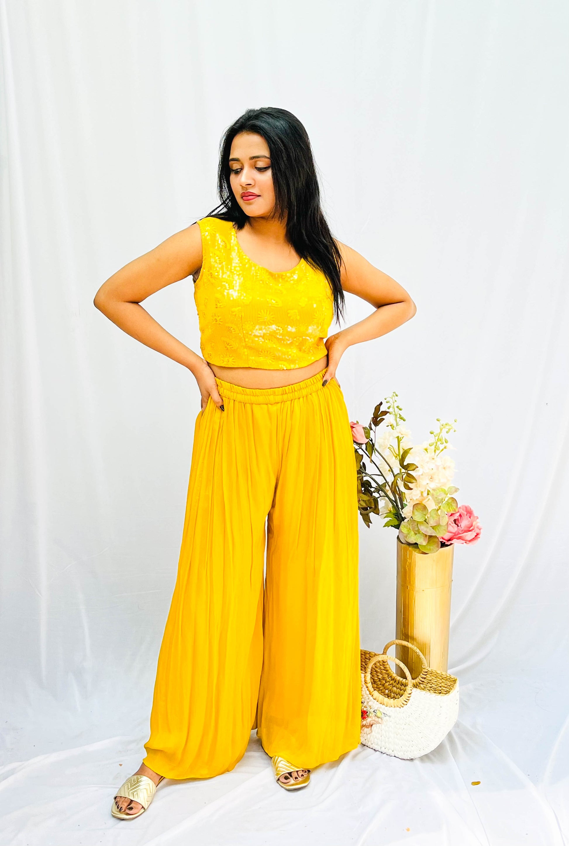 YELLOW EMBROIDERED CAPE SET BESU INDIA