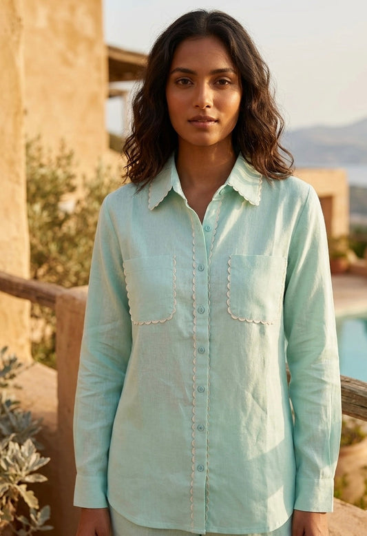 MINT GREEN SHIRT WITH SCALLOP DETAIL BESU INDIA