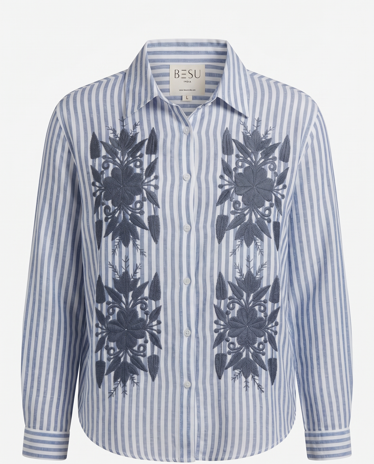 NAVY BLUE STRIPED EMBROIDERED SHIRT BESU INDIA