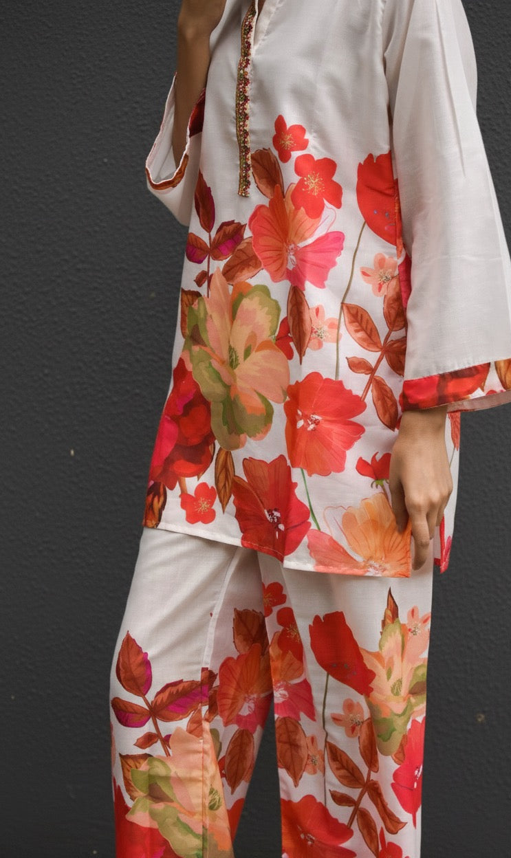 FLORAL PRINT CHINESE COLLAR COTTON KURTA SET BESU INDIA