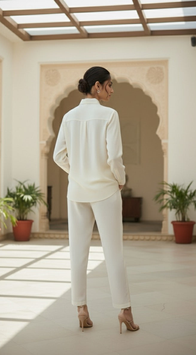 WHITE COTTON EMBELLISHED CLASSIC CO-ORD BESU INDIA