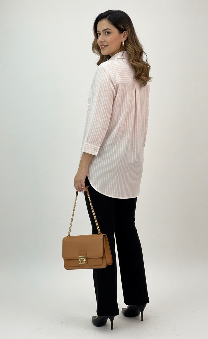 BEIGE AND WHITE STRIPES WITH LACE POCKETS BESU INDIA
