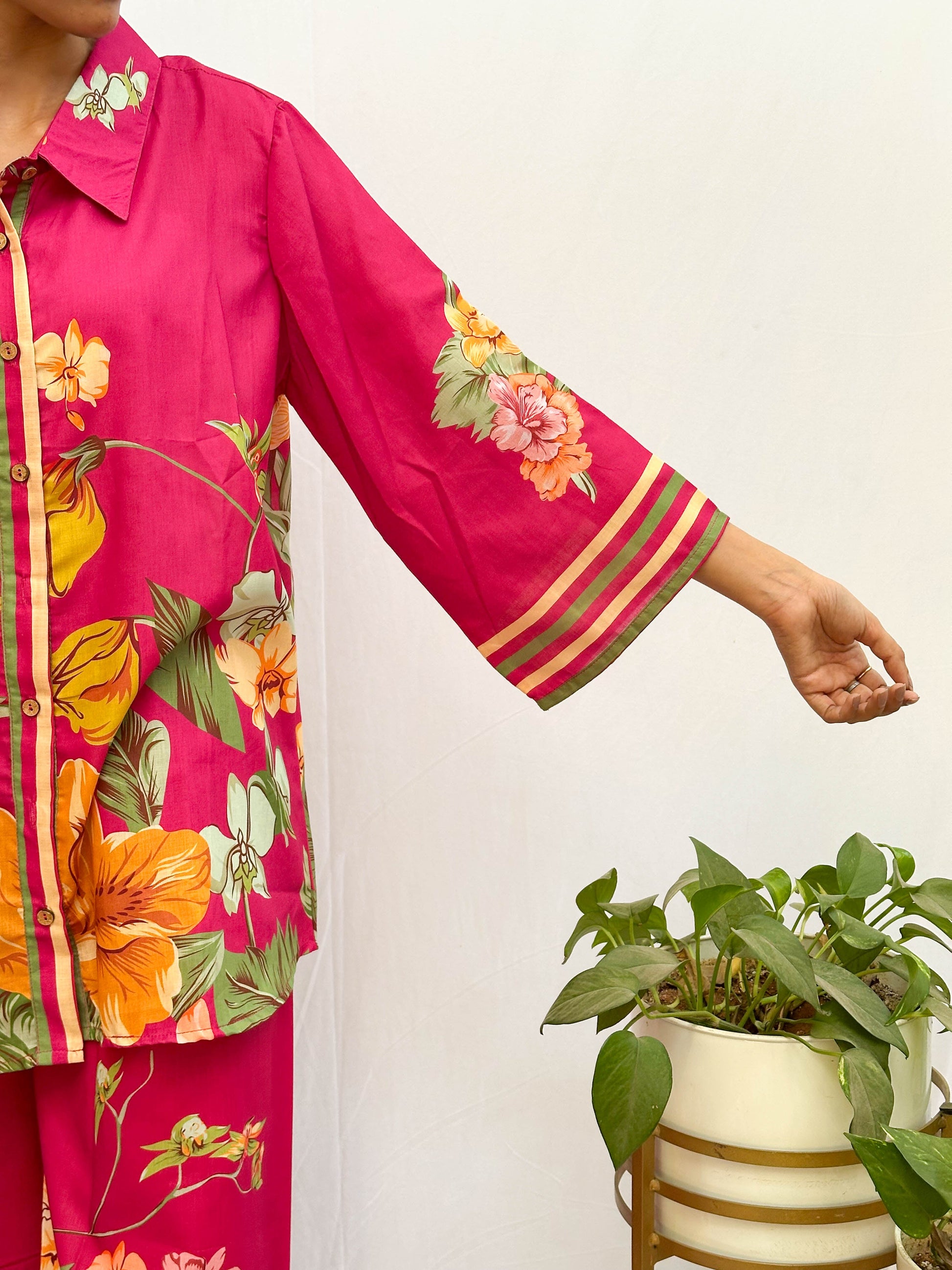 DARK PINK TROPICAL PRINT CO-ORD SET BESU INDIA