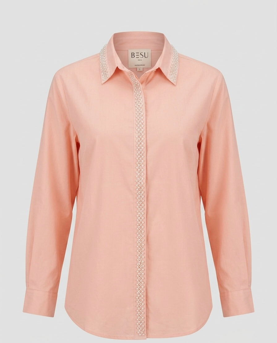 PEACH EMBELLISHED COTTON SHIRT BESU INDIA