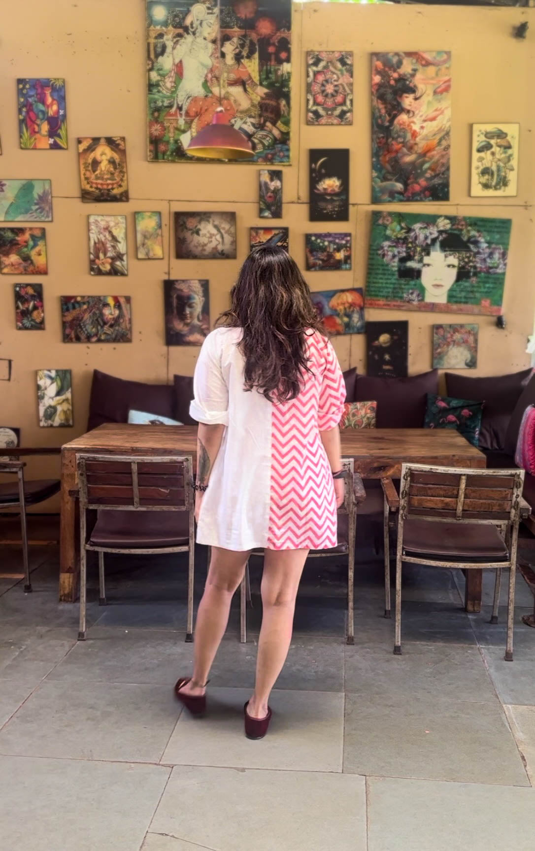 PINK CHEVRON PRINT - HALF AND HALF SHIRT KURTA BESU INDIA