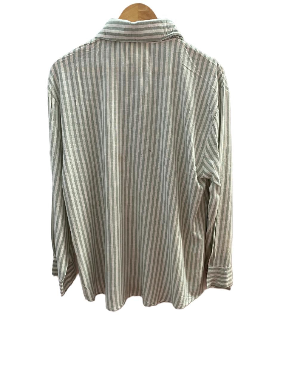 LIGHT SAGE GREEN AND WHITE STRIPED COTTON SHIRT BESU INDIA