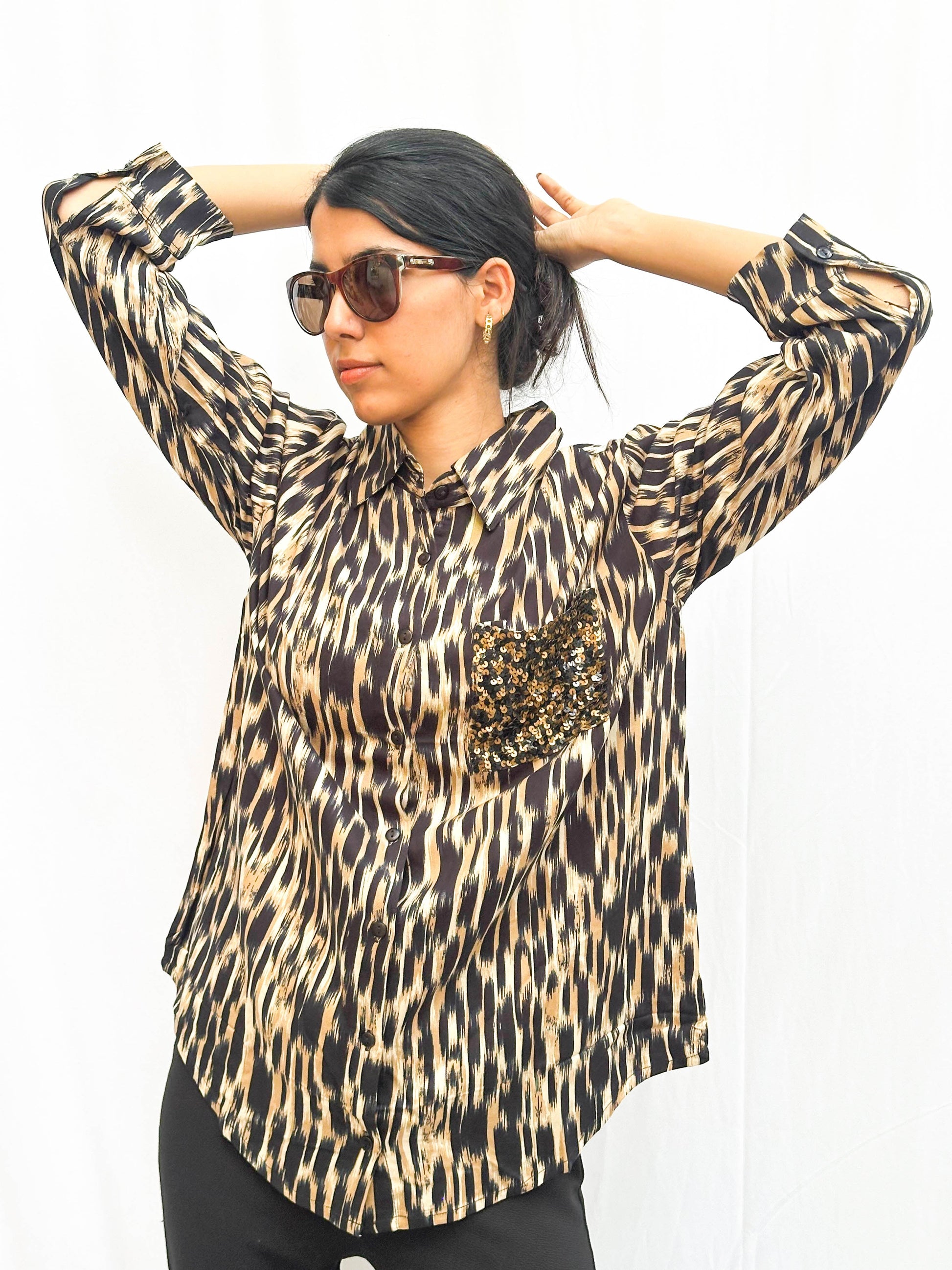 ANIMAL PRINT COTTON SHIRT WITH SEQUINS POCKETS BESU INDIA