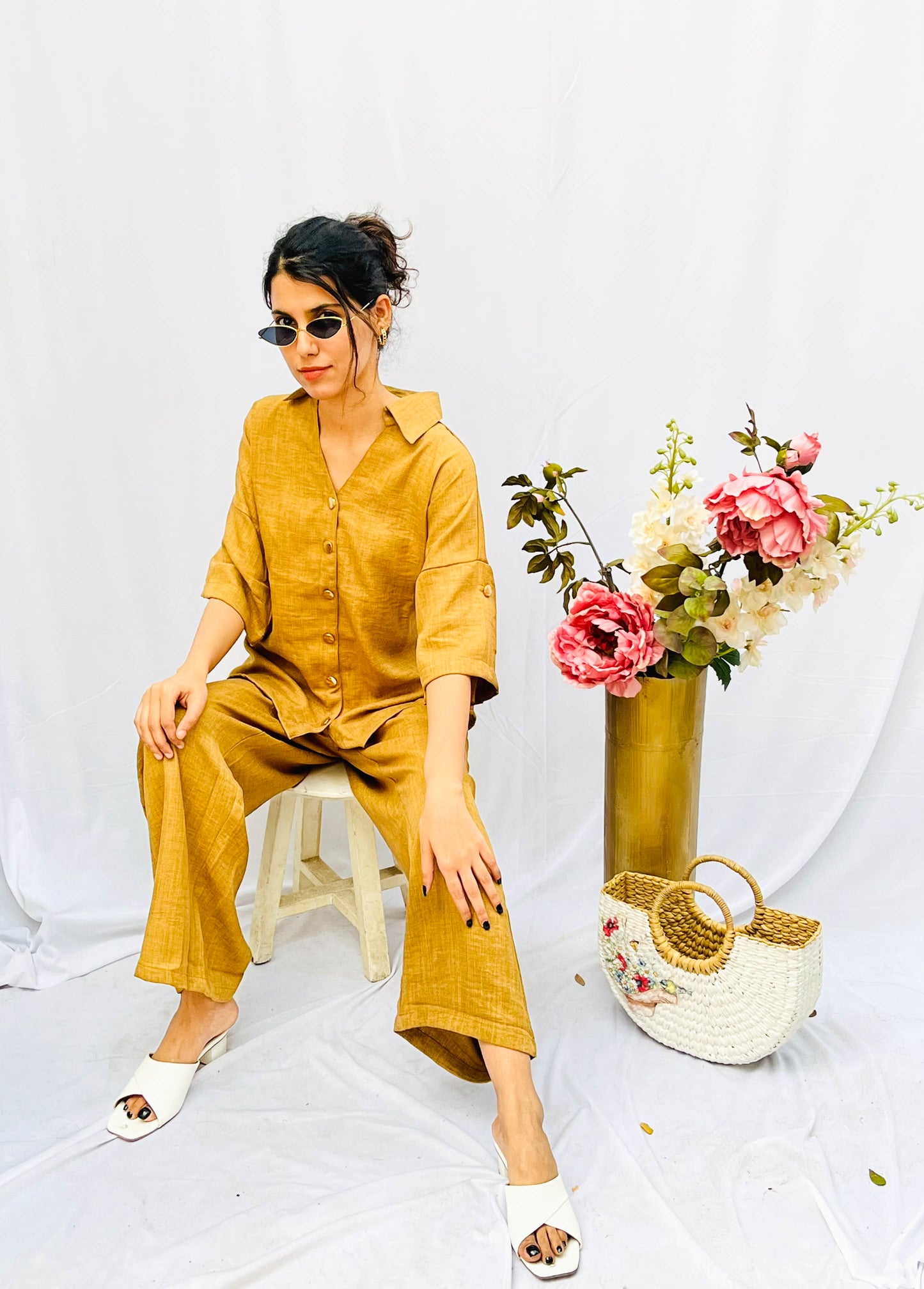 EARTHEN BROWN LINEN CO-ORD SET BESU INDIA