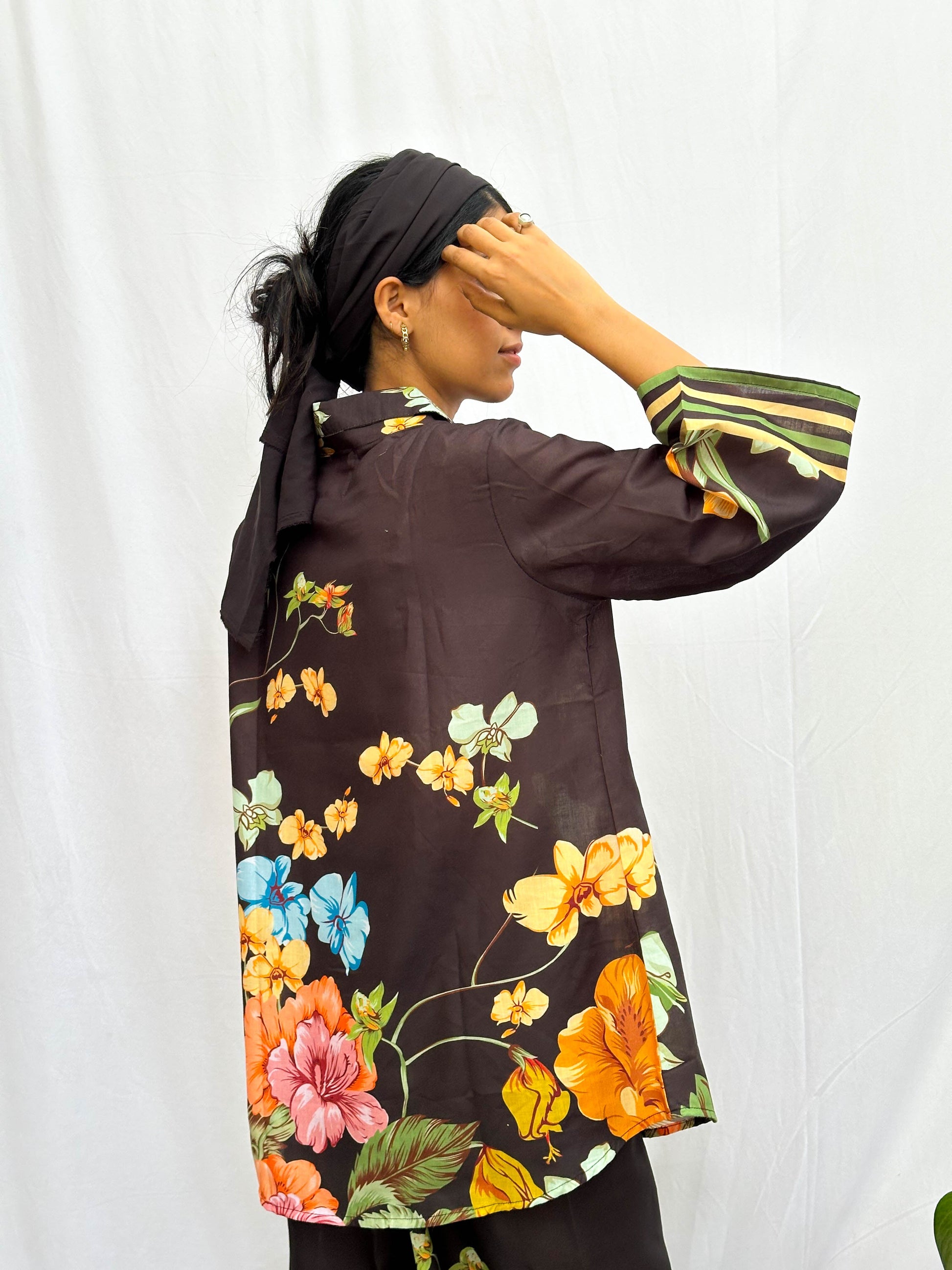 BLACK TROPICAL PRINT COTTON CO-ORD SET BESU INDIA