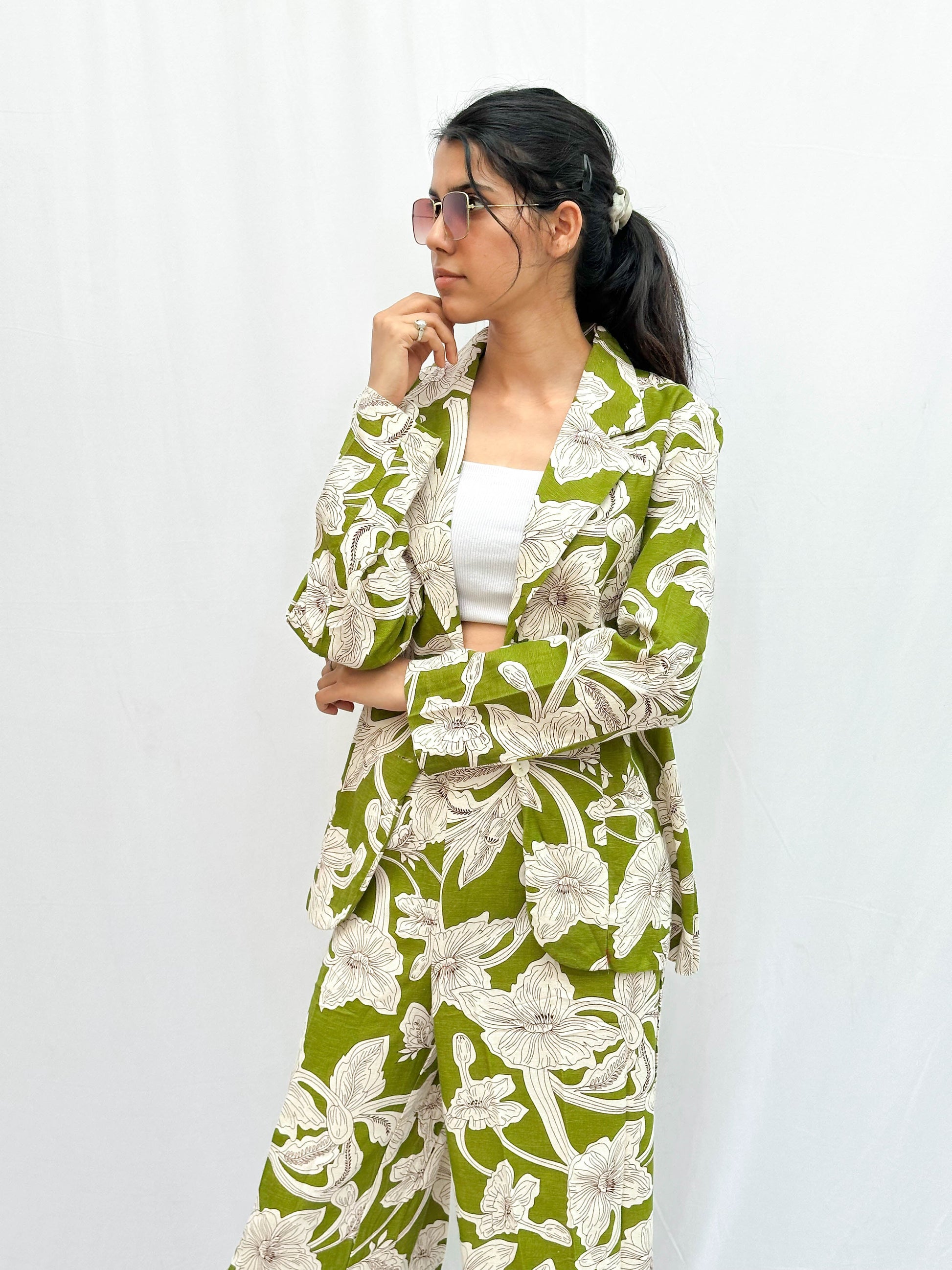 FLORAL PRINT COTTON BLAZER AND PANT SET BESU INDIA