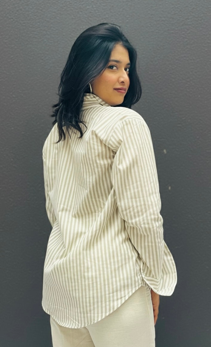 CREAM STRIPED SHIRT WITH BUTTERFLY PATCHWORK BESU INDIA