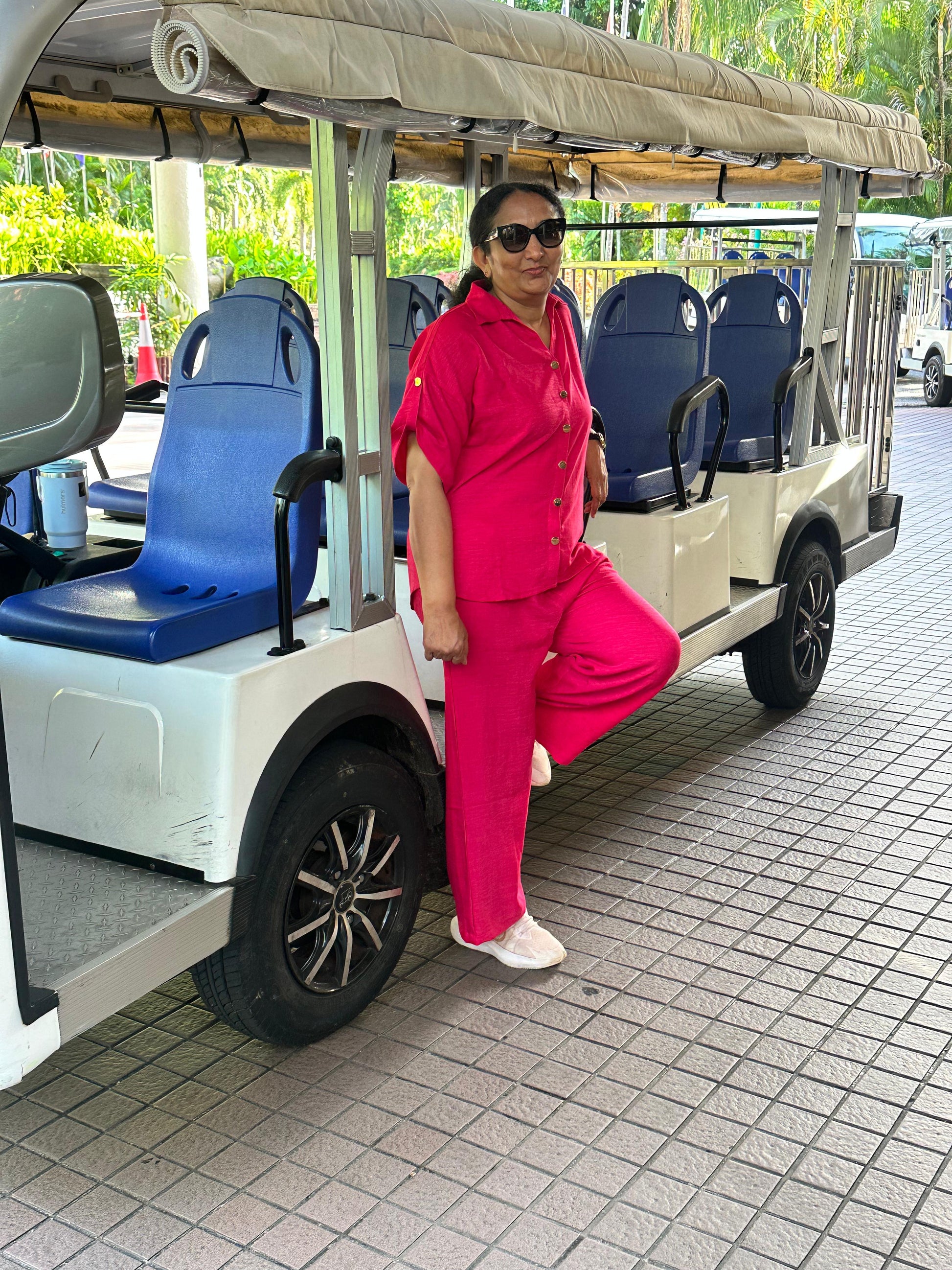 PINK SOFT LINEN SMART CO-ORD SET WITH GOLD BUTTONS BESU INDIA