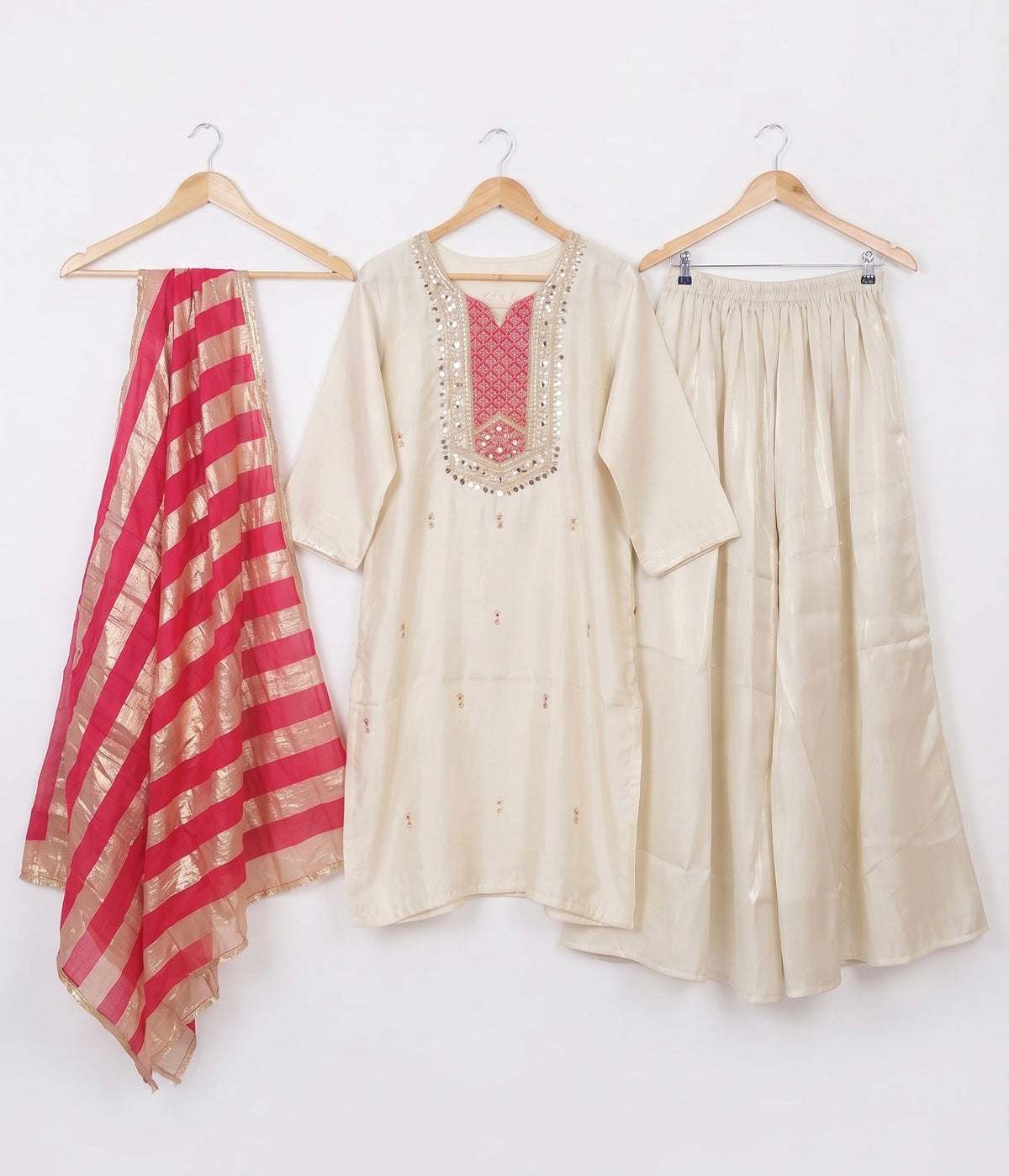 OFF-WHITE SILK BLEND KURTA SET BESU INDIA