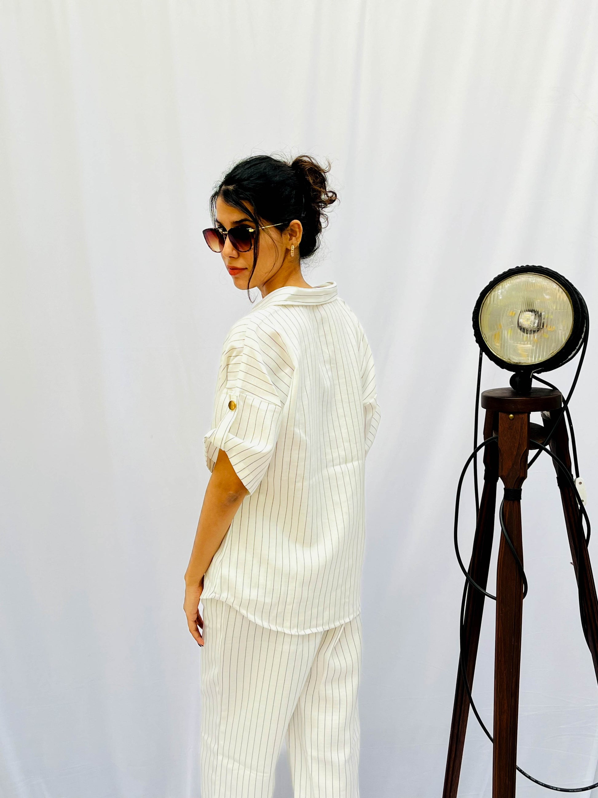 BLACK ON WHITE STRIPED LINEN CO-ORD BESU INDIA