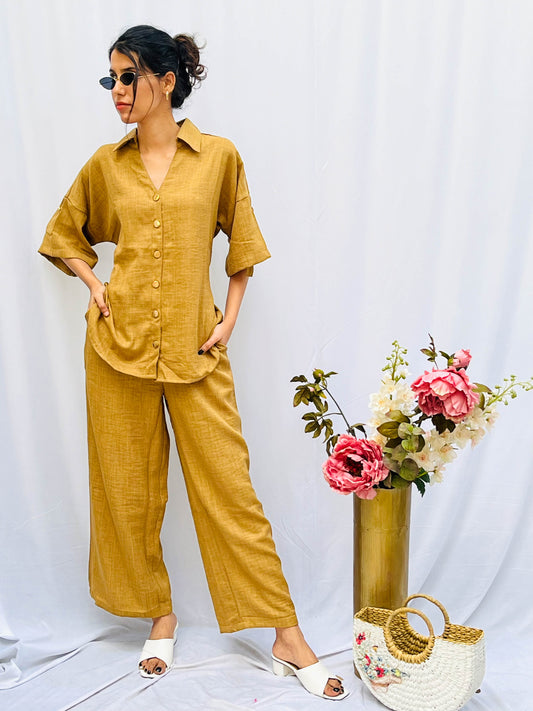 EARTHEN BROWN LINEN CO-ORD SET BESU INDIA