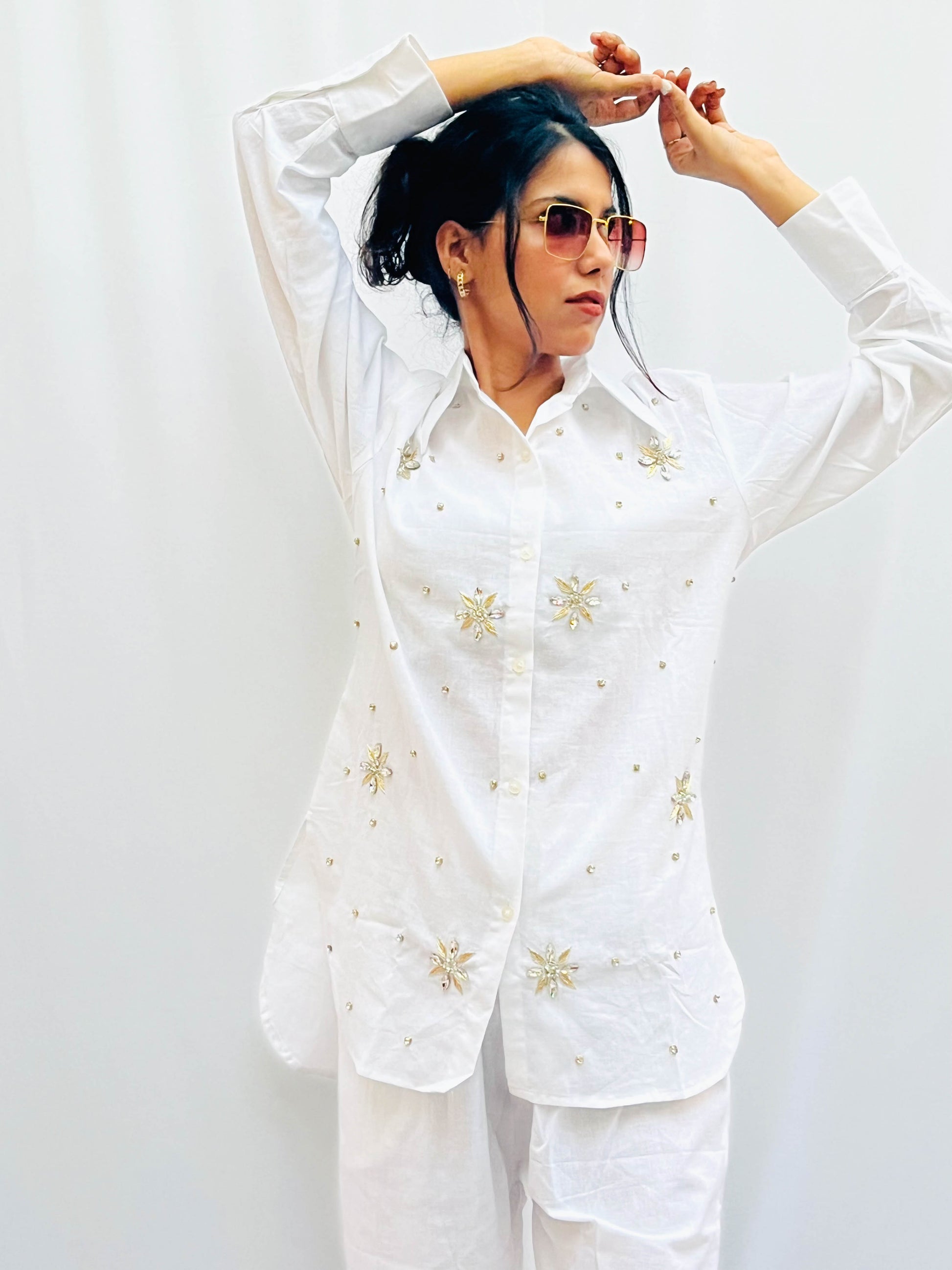 WHITE LINEN EMBELLISHED CLASSIC CO-ORD BESU INDIA